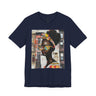 Boss Babe Kendra abstract graffiti T-shirt in navy against a white background.