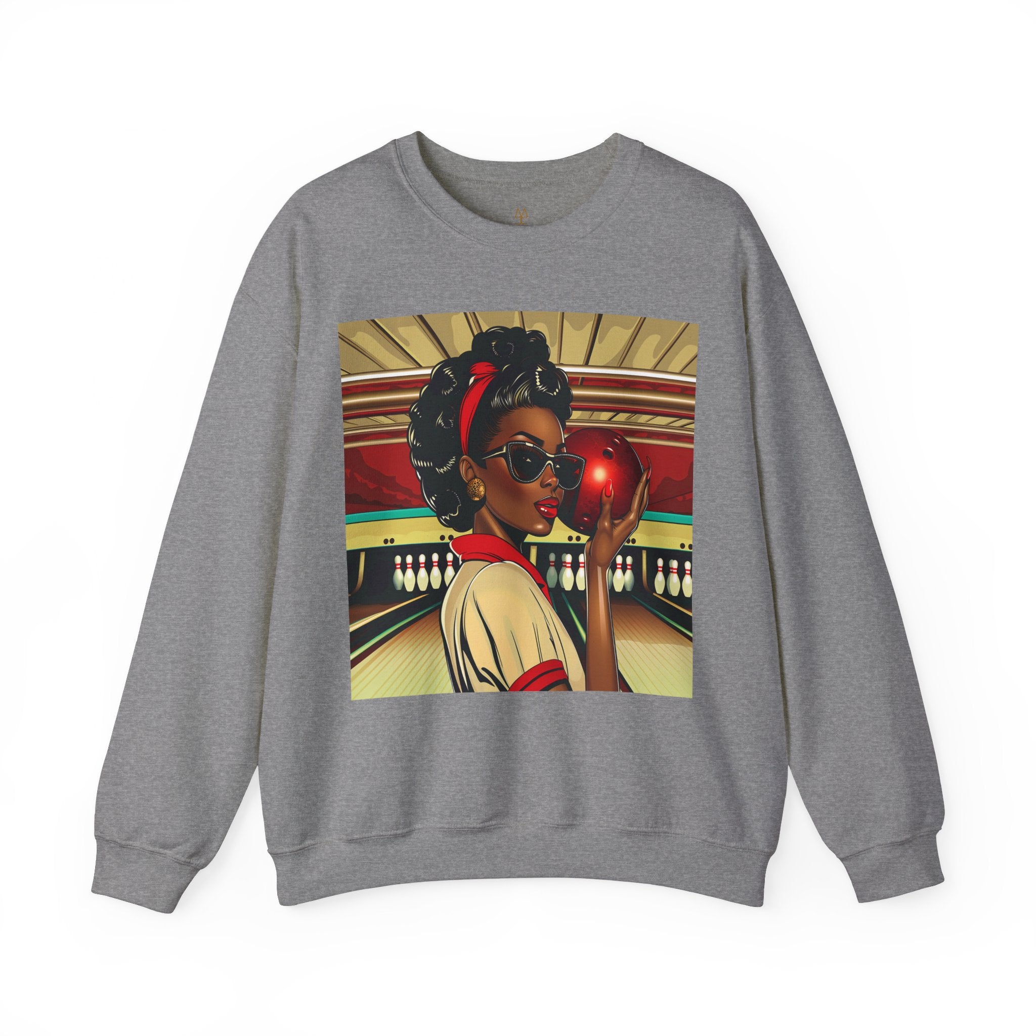 African American Woman Bowling Sweatshirt in grey.