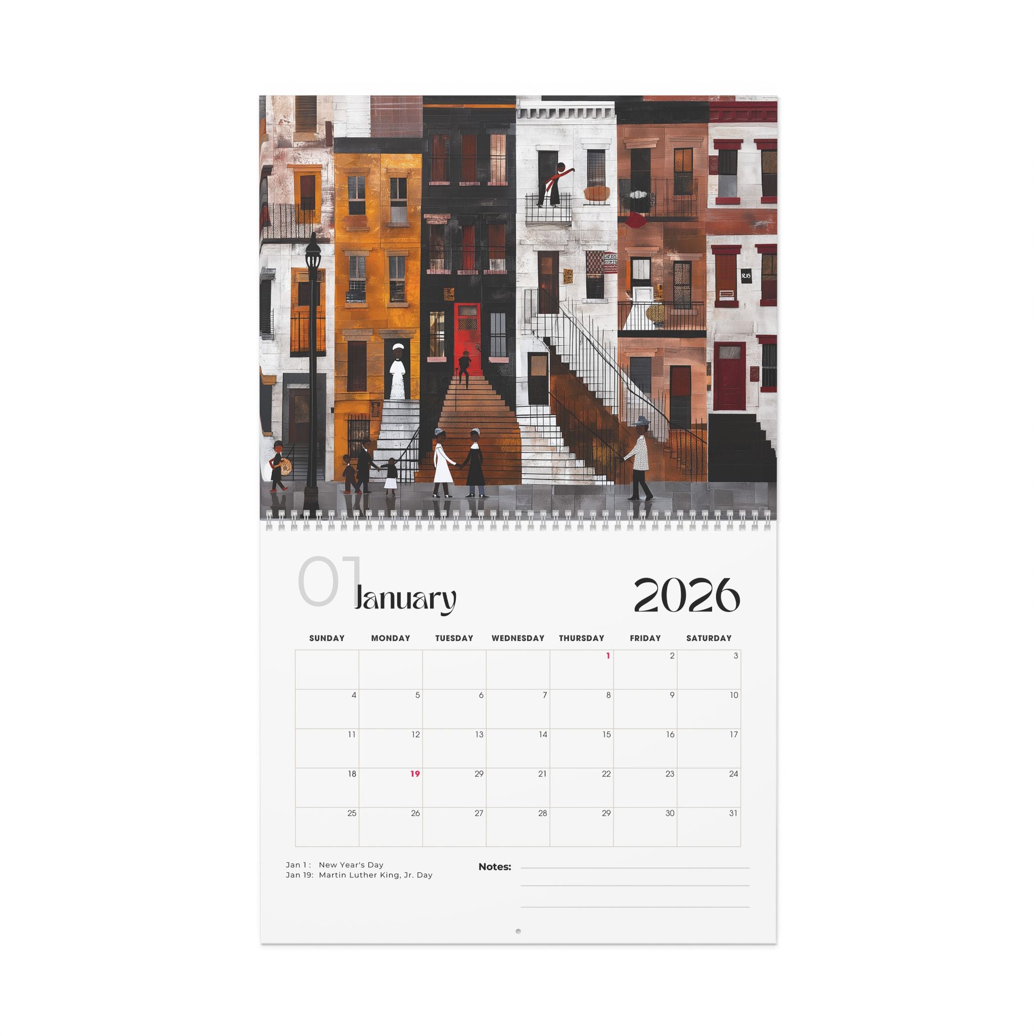 2026 Harlem Neighborhood Wall Calendar featuring African American lifestyle art. Afrocentric calendar with Harlem street life, cultural pride, and vibrant Black community representation—perfect for home or office décor. (11 in. x 8.5 in)