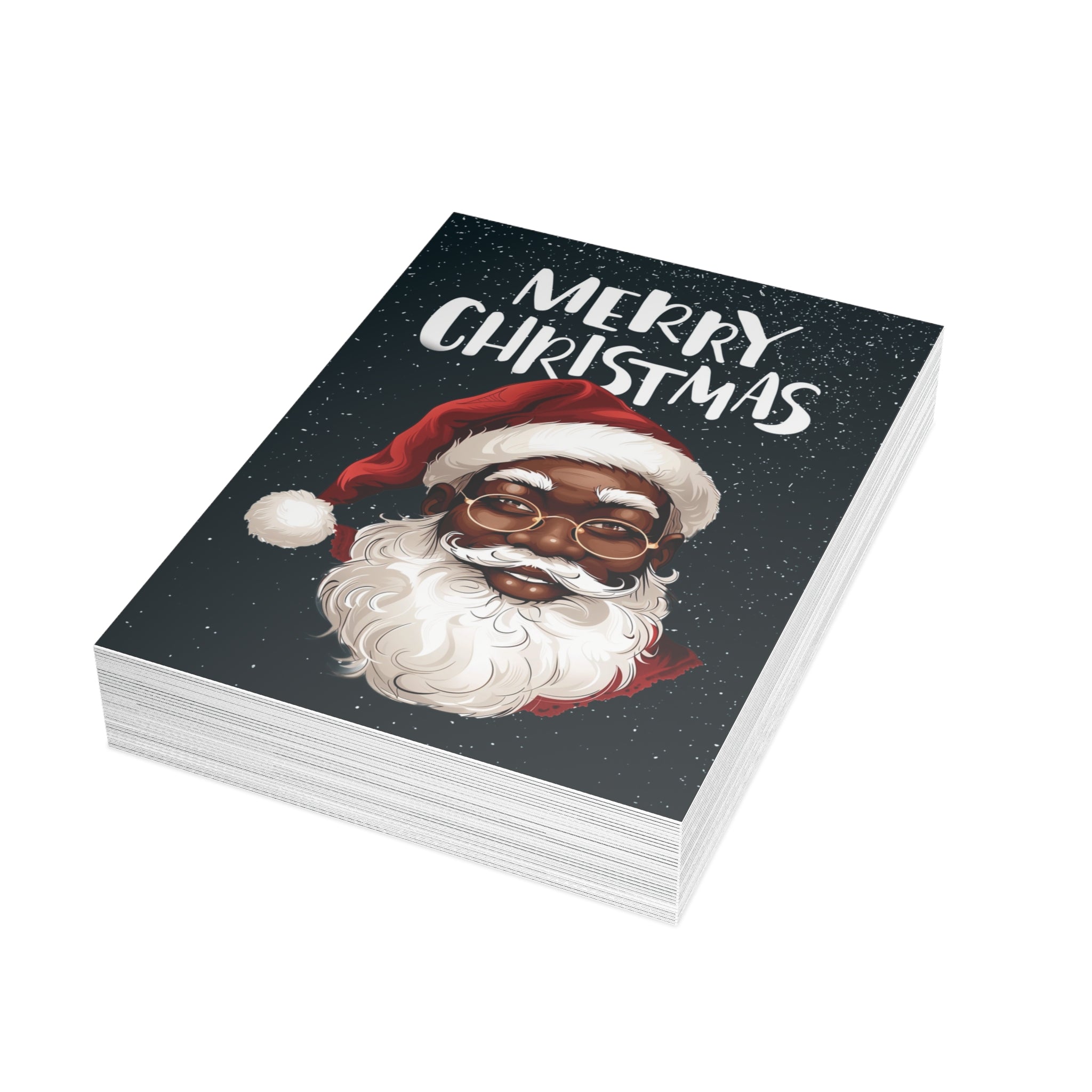African American Santa Christmas Card – Afrocentric holiday greeting featuring a Black Santa Claus design, festive Christmas card with envelope. (30 cards)