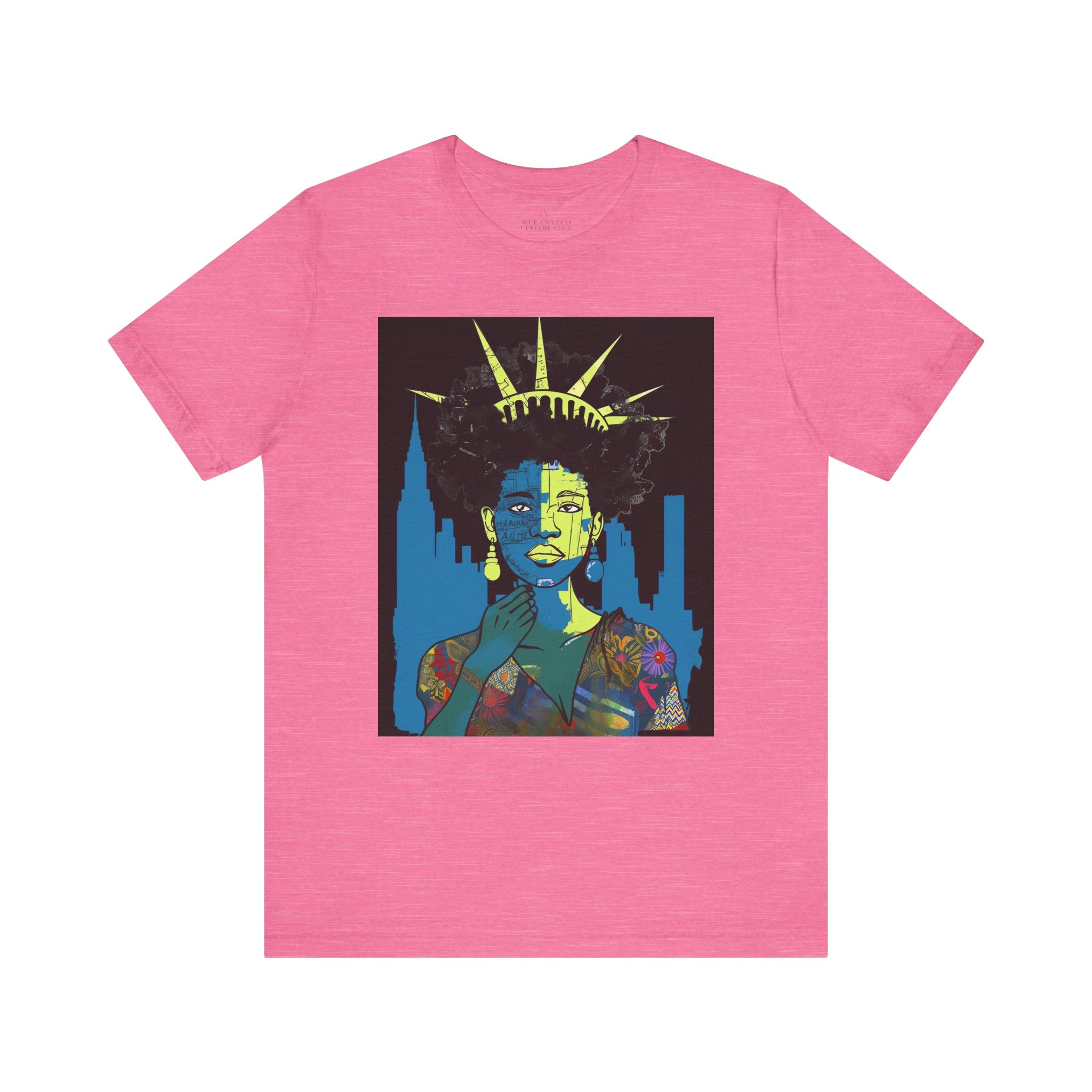 Black Woman Art Statue of Liberty Tee in pink - Style 12