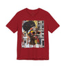 Best Seller Boss Babe graphic tee featuring an abstract cartoon-style Black woman, Lakendra with large round pop-art style sunglasses. The design has a vibrant, graffiti-inspired aesthetic that celebrates African American beauty, confidence, and urban art style.