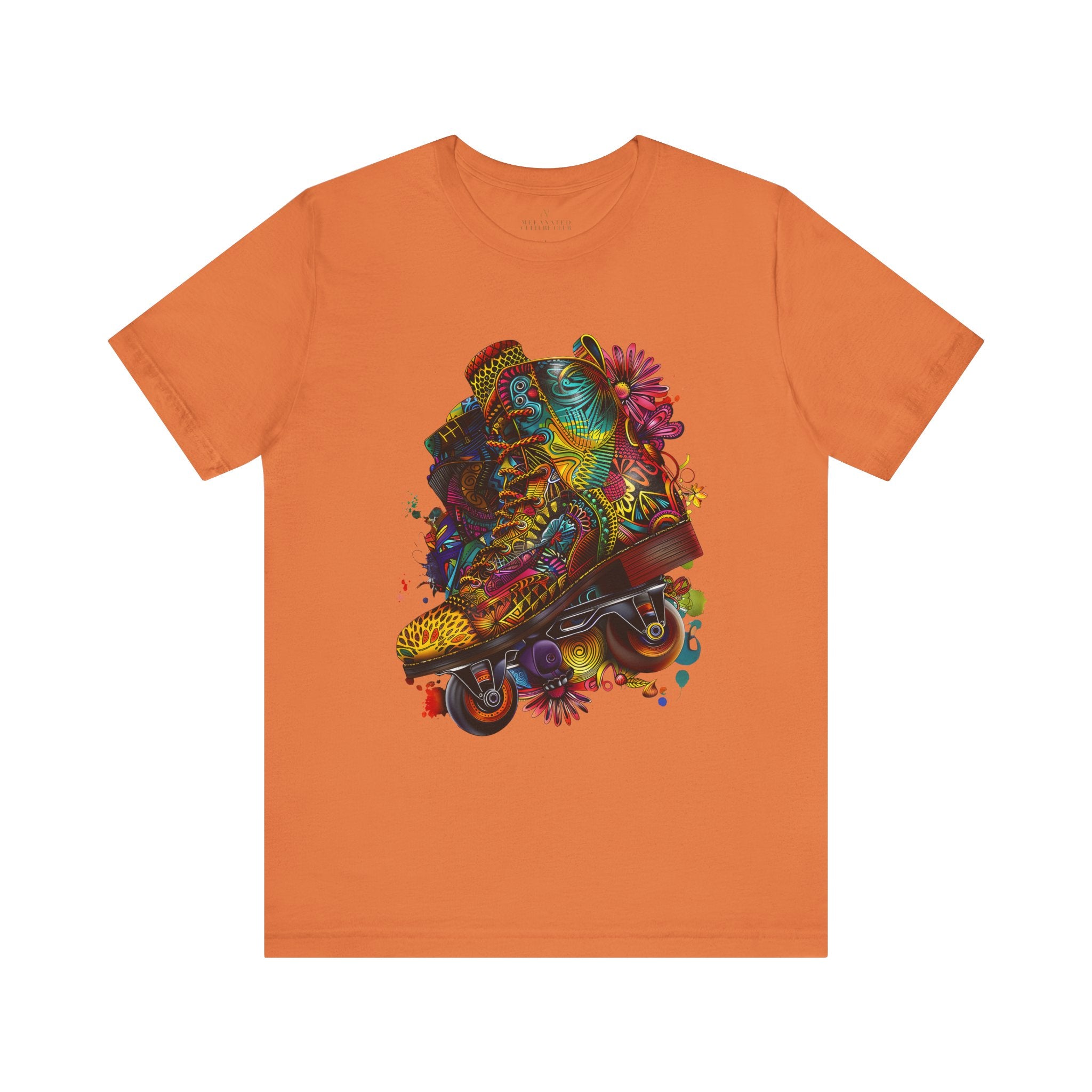 Roller Skater Psychedelic Afrocentric Style Tee in orange.