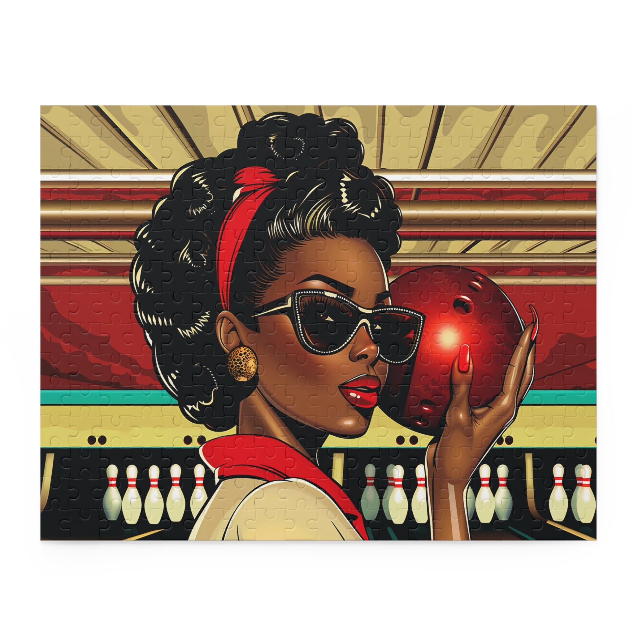 Woman Bowling Jigsaw Puzzle African American Woman Bowling Puzzle in 11" x 14" size.