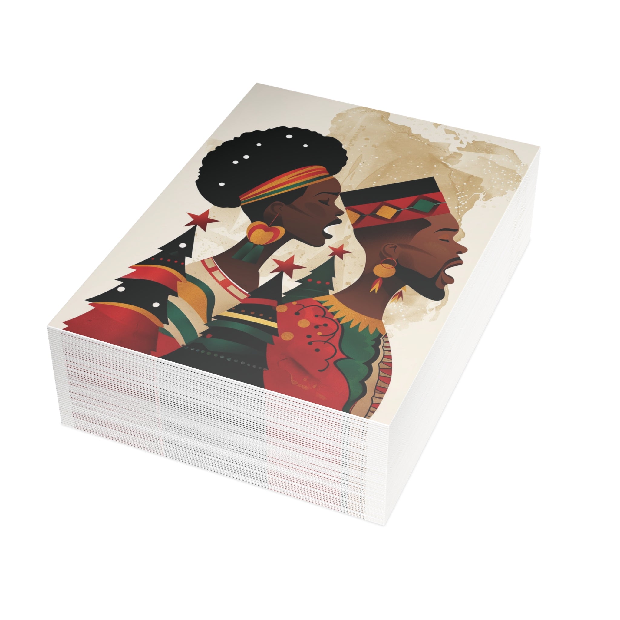 African American Couple Christmas Card featuring a Black man and woman dressed in traditional African clothing, holiday greeting card with envelopes. (50 cards)