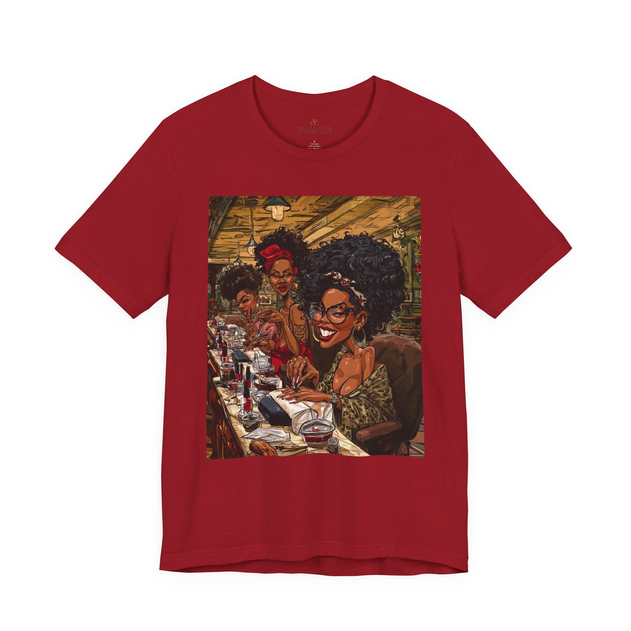 Black Women Nail Salon T-Shirt - Afrocentric Beauty Shop Graphic Tee - Black Girl Self Care Shirt - Color Red