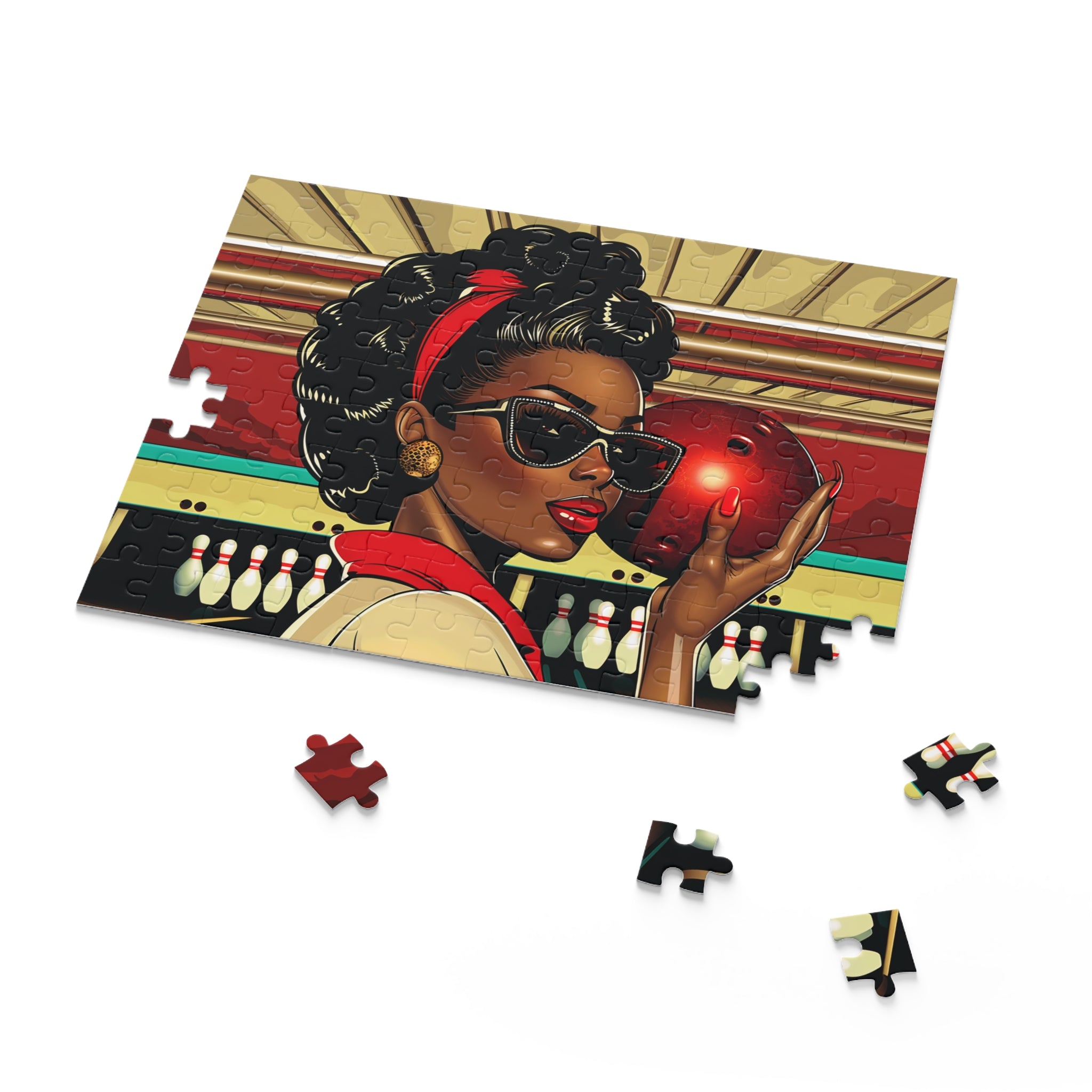 Woman Bowling Jigsaw Puzzle African American Woman Bowling Puzzle in 8" x 10" size.