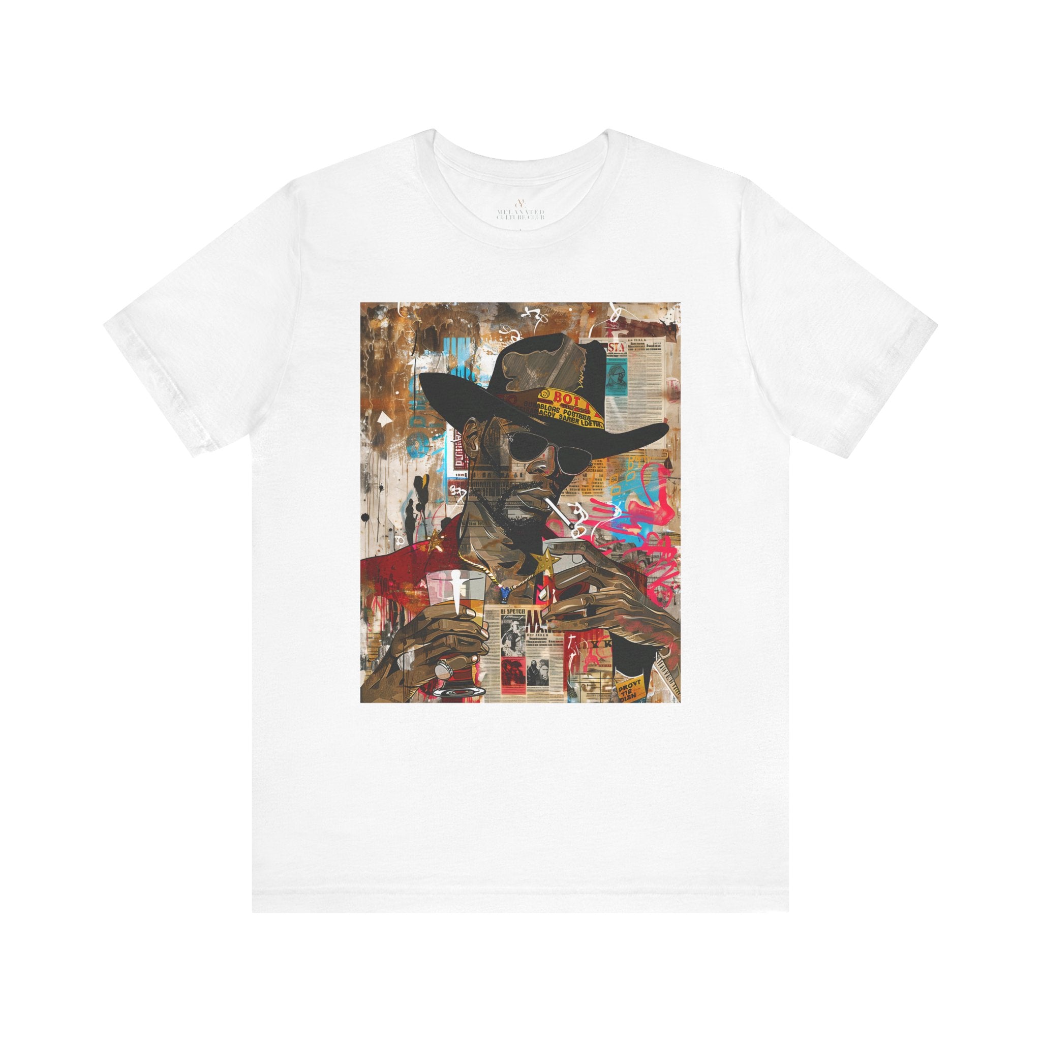 Graffiti Black Cowboy Tee Cartoon Style Collage Edgy - Style 04 in white