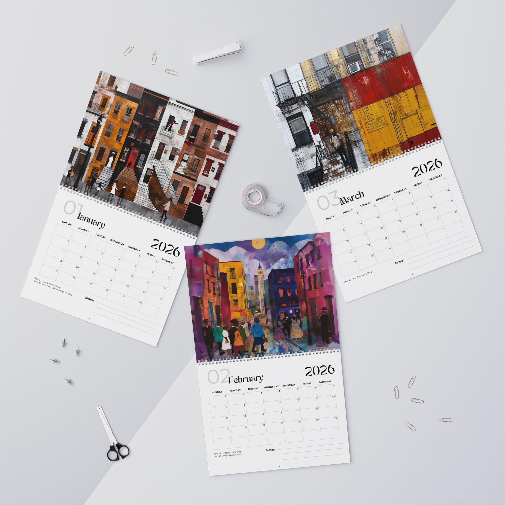 2026 Harlem Neighborhood Wall Calendar featuring African American lifestyle art. Afrocentric calendar with Harlem street life, cultural pride, and vibrant Black community representation—perfect for home or office décor.