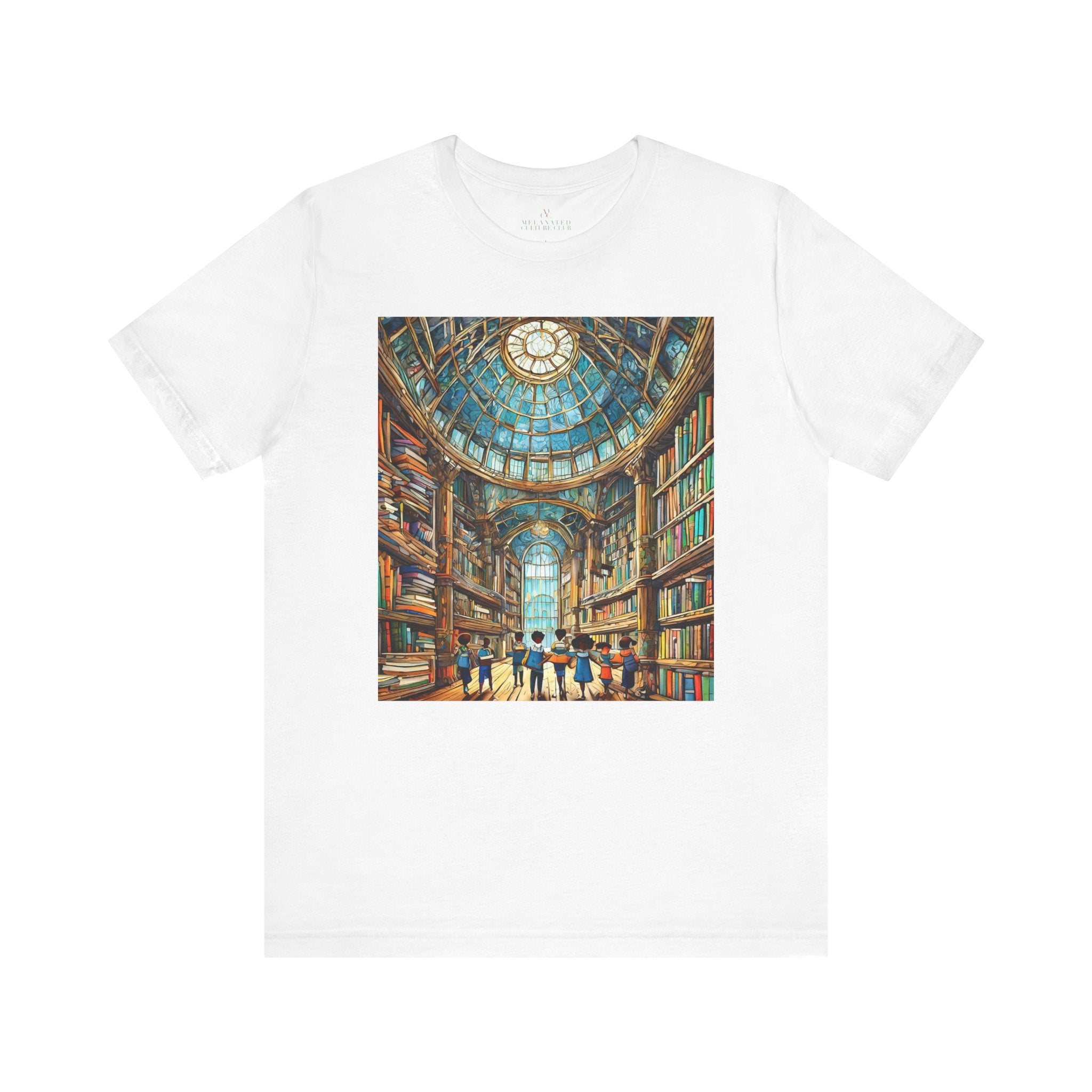 African American Kids at Library Tee shirt in white.