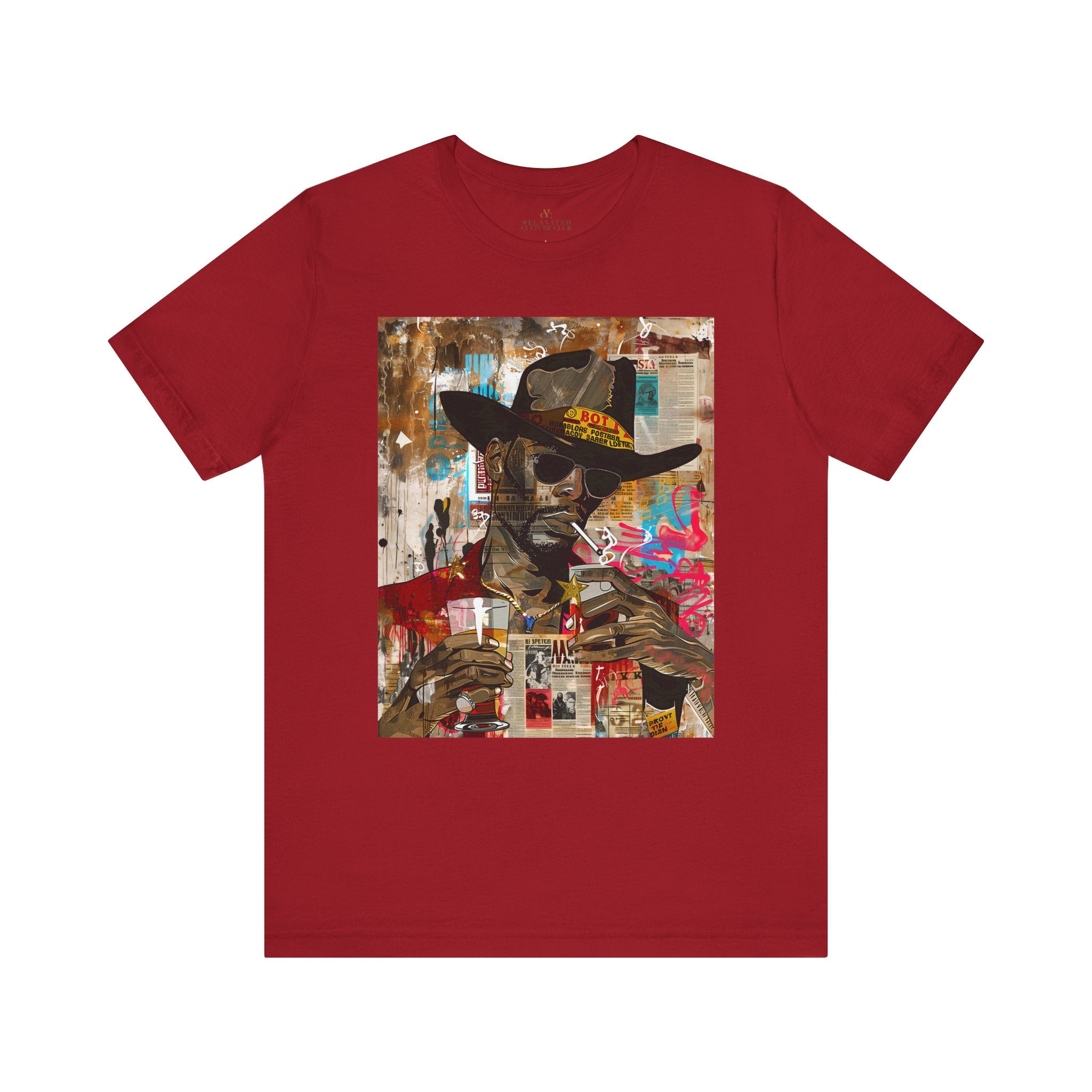 Graffiti Black Cowboy Tee Cartoon Style Collage Edgy - Style 04 in red