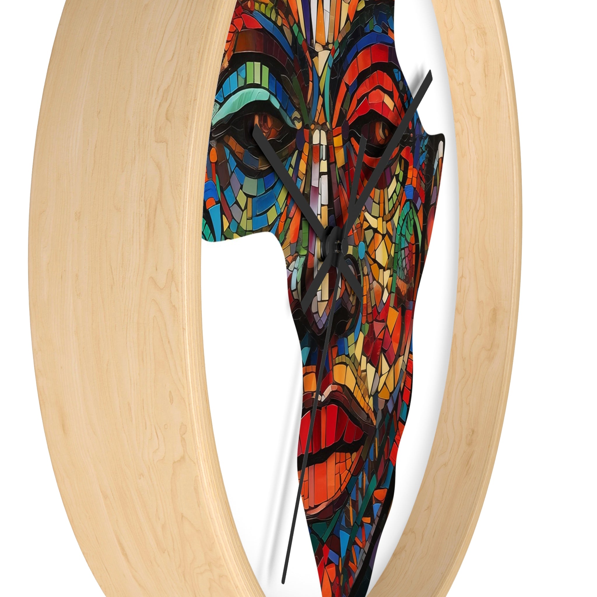 Side view of light wood round wall clock.