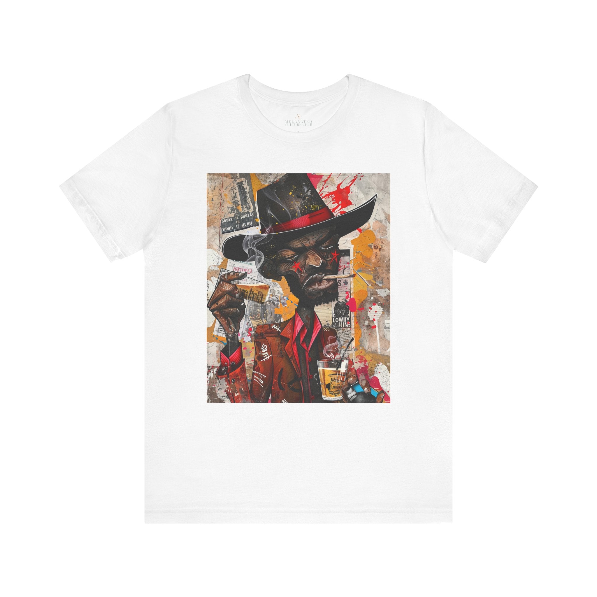 Gangster Black Cowboy Tee Cartoon Style 11 in white