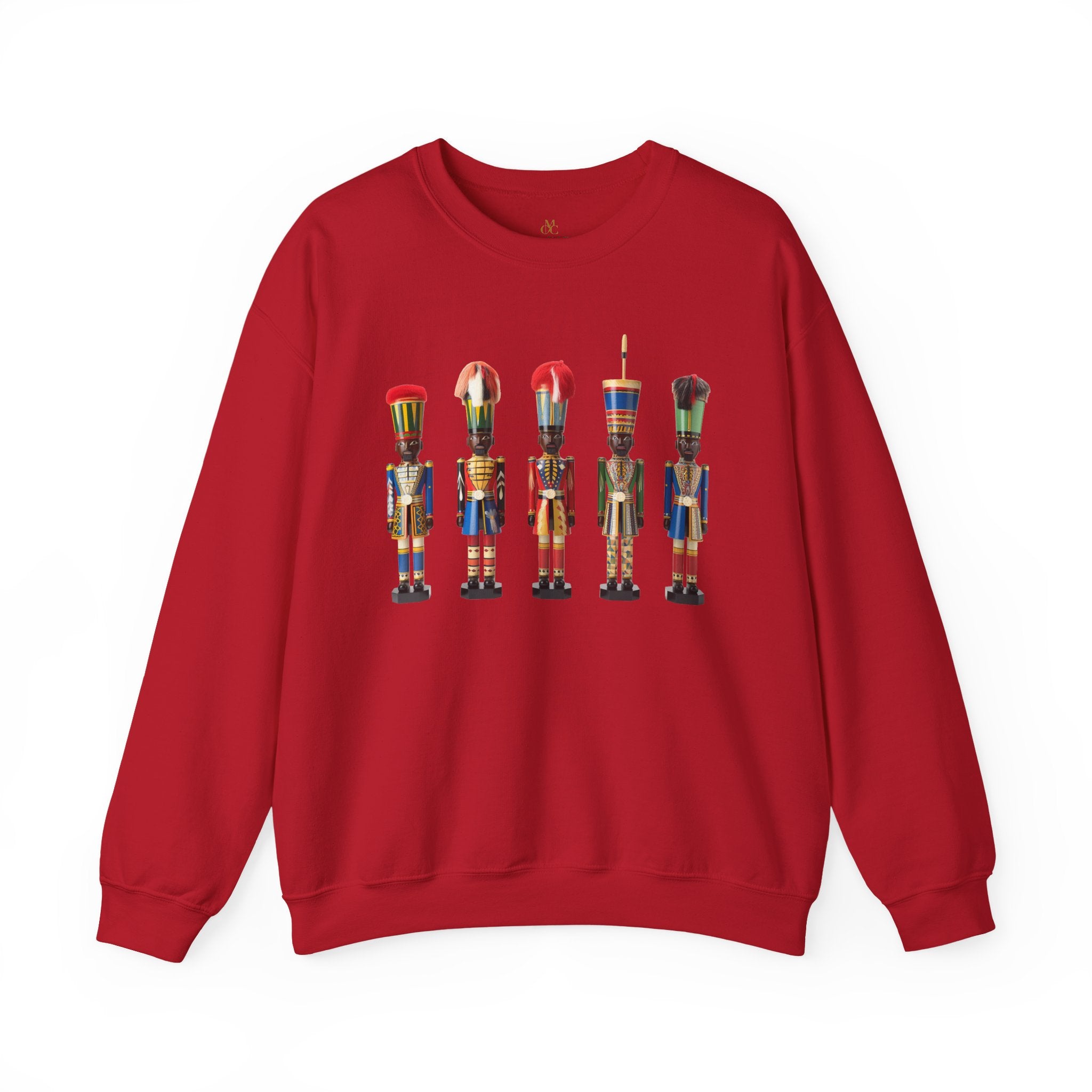 Black Nutcracker Soldiers Sweatshirt featuring African American nutcracker soldier designs, holiday Christmas apparel, ugly sweater gift, festive holiday party celebration crewneck.