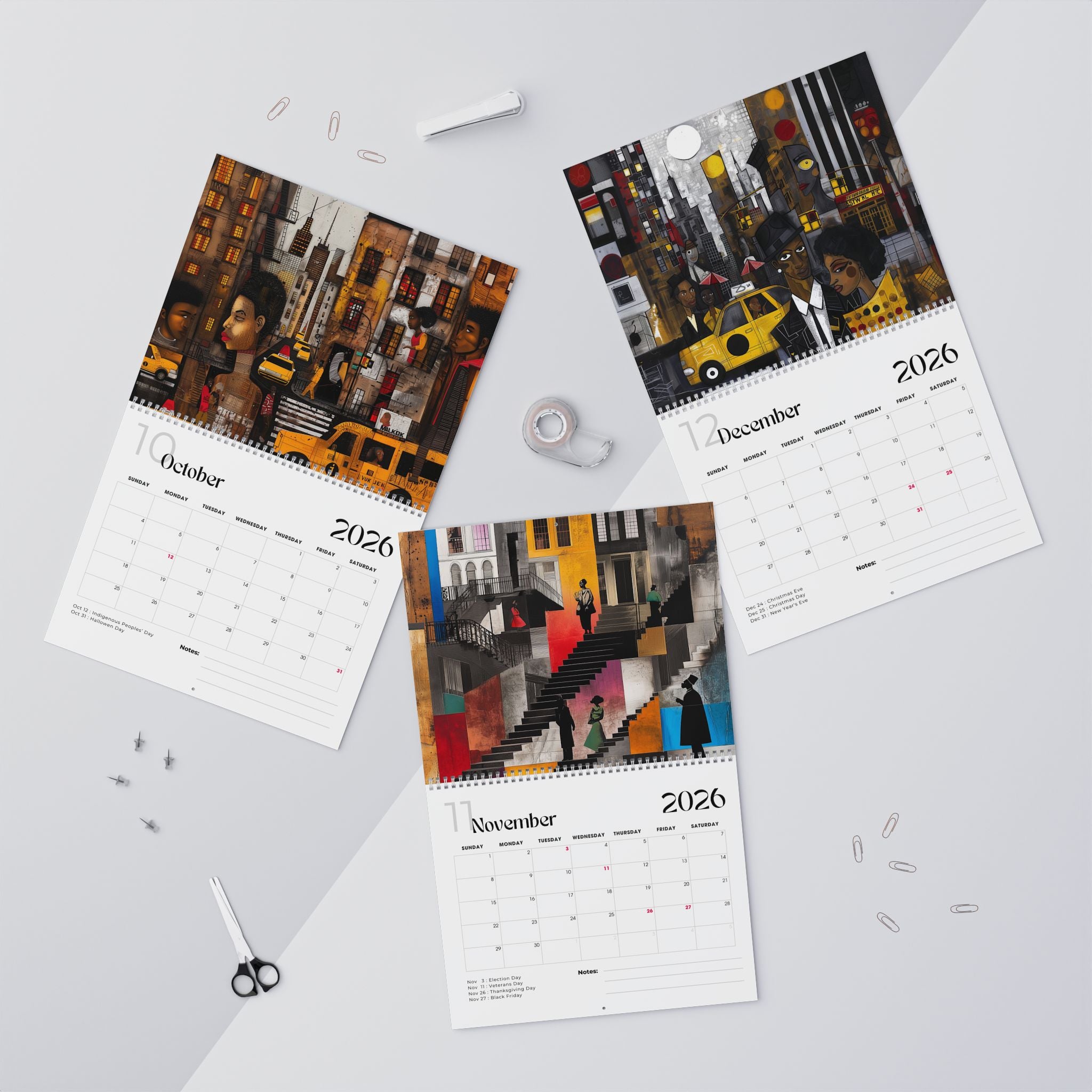 2026 Harlem Neighborhood Wall Calendar featuring African American lifestyle art. Afrocentric calendar with Harlem street life, cultural pride, and vibrant Black community representation—perfect for home or office décor.