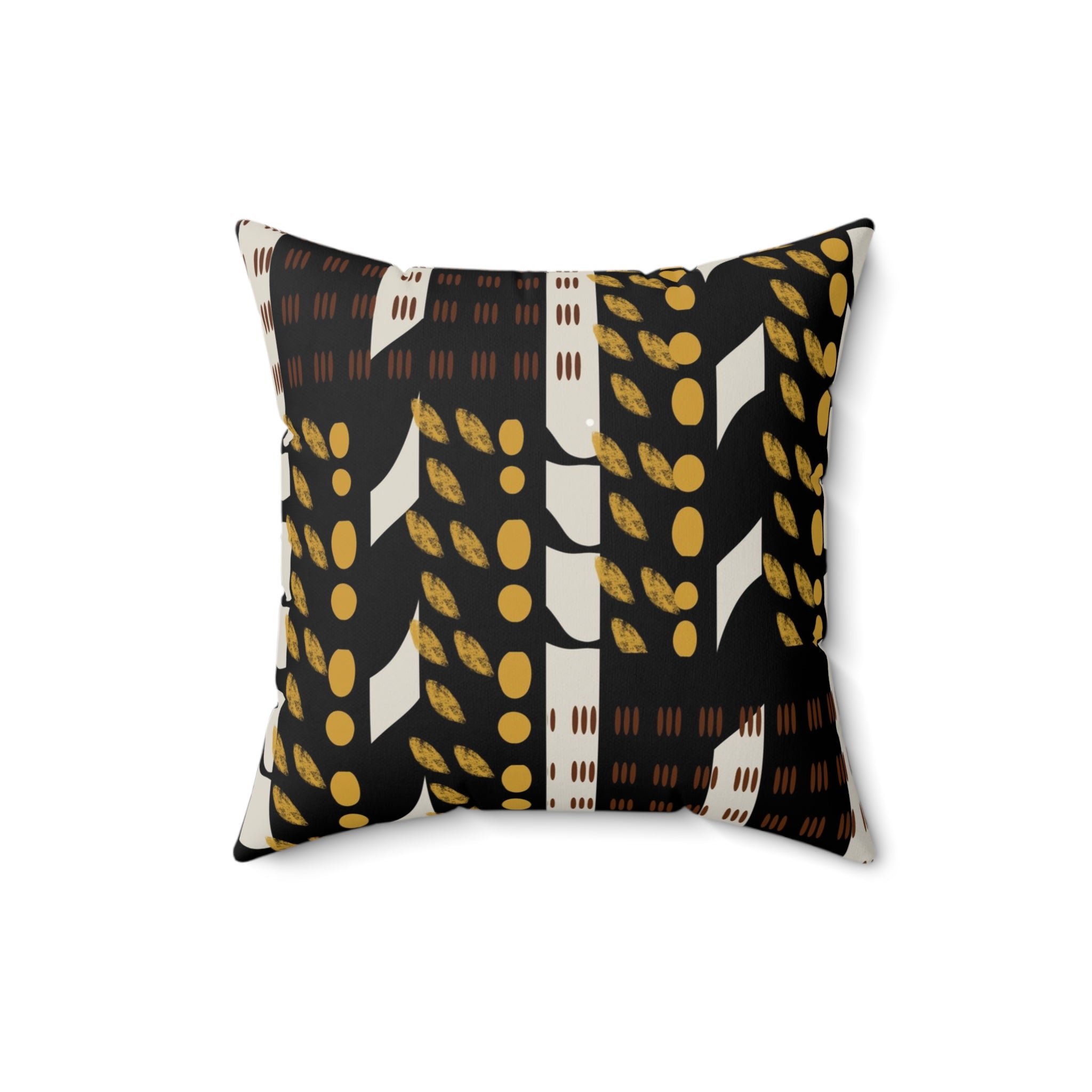 African Mud Cloth Faux Suede Square Pillow with bold geometric tribal patterns in earthy tones. African print sofa pillow featuring Afrocentric design, perfect for modern, bohemian, or culturally inspired home decor.