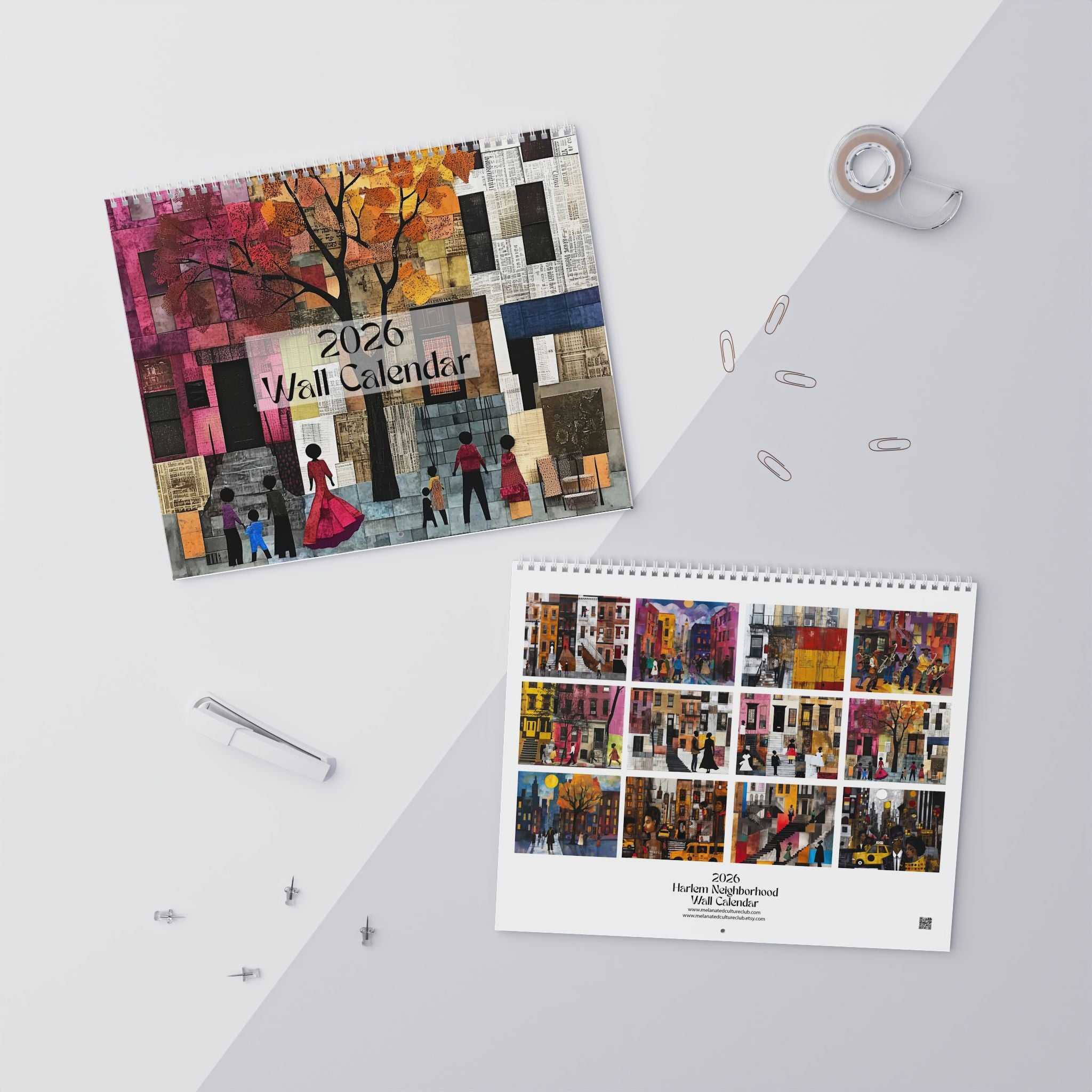 2026 Harlem Neighborhood Wall Calendar featuring African American lifestyle art. Afrocentric calendar with Harlem street life, cultural pride, and vibrant Black community representation—perfect for home or office décor. (11 in. x 8.5 in)