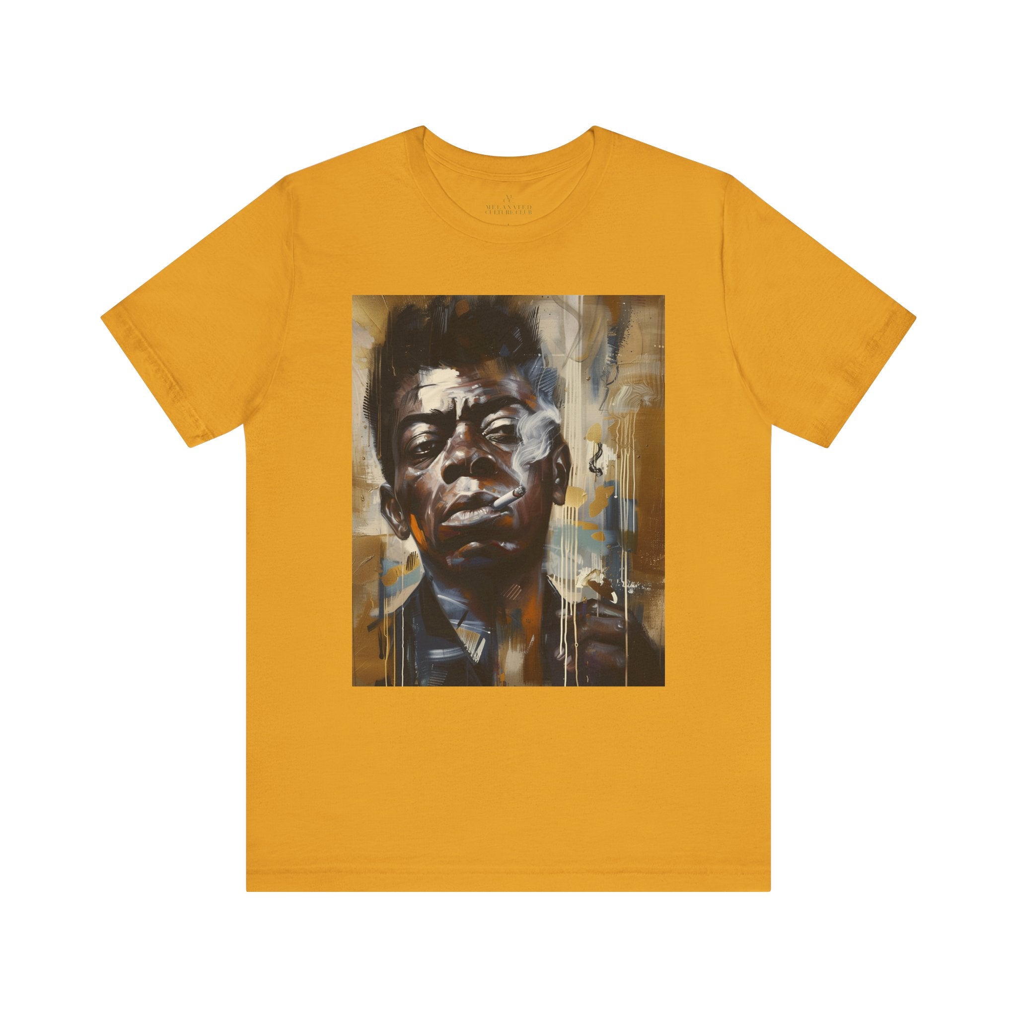 James Baldwin Tee Shirt featuring African American civil rights activist, bold Afrocentric streetwear design, unisex Black culture fashion top.