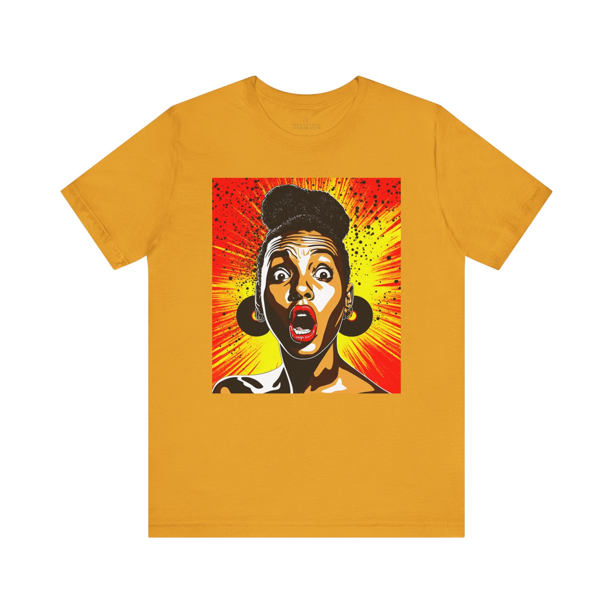 Afrocentric Pop Art Tee Shirt in mustard.