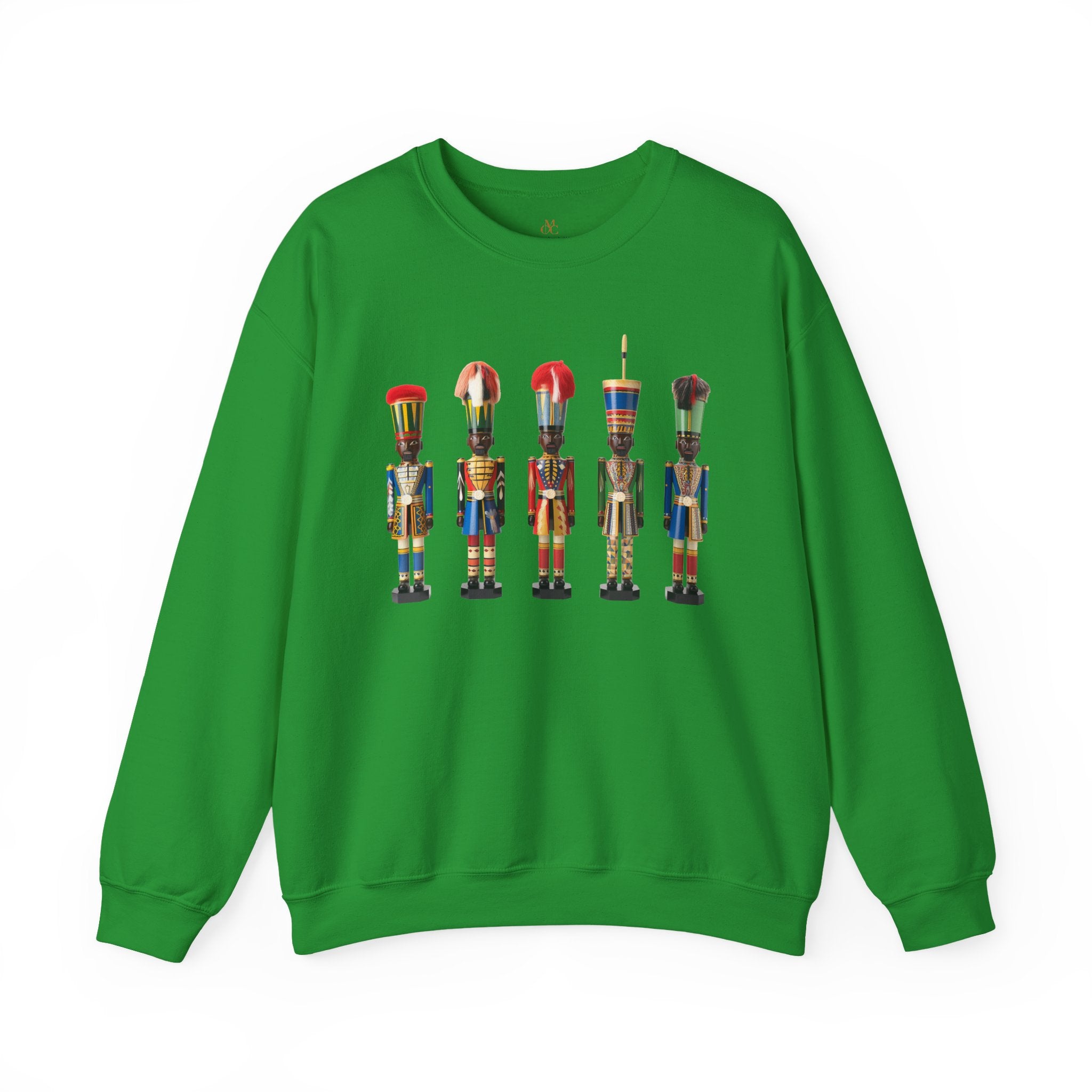 Black Nutcracker Soldiers Sweatshirt featuring African American nutcracker soldier designs, holiday Christmas apparel, ugly sweater gift, festive holiday party celebration crewneck.