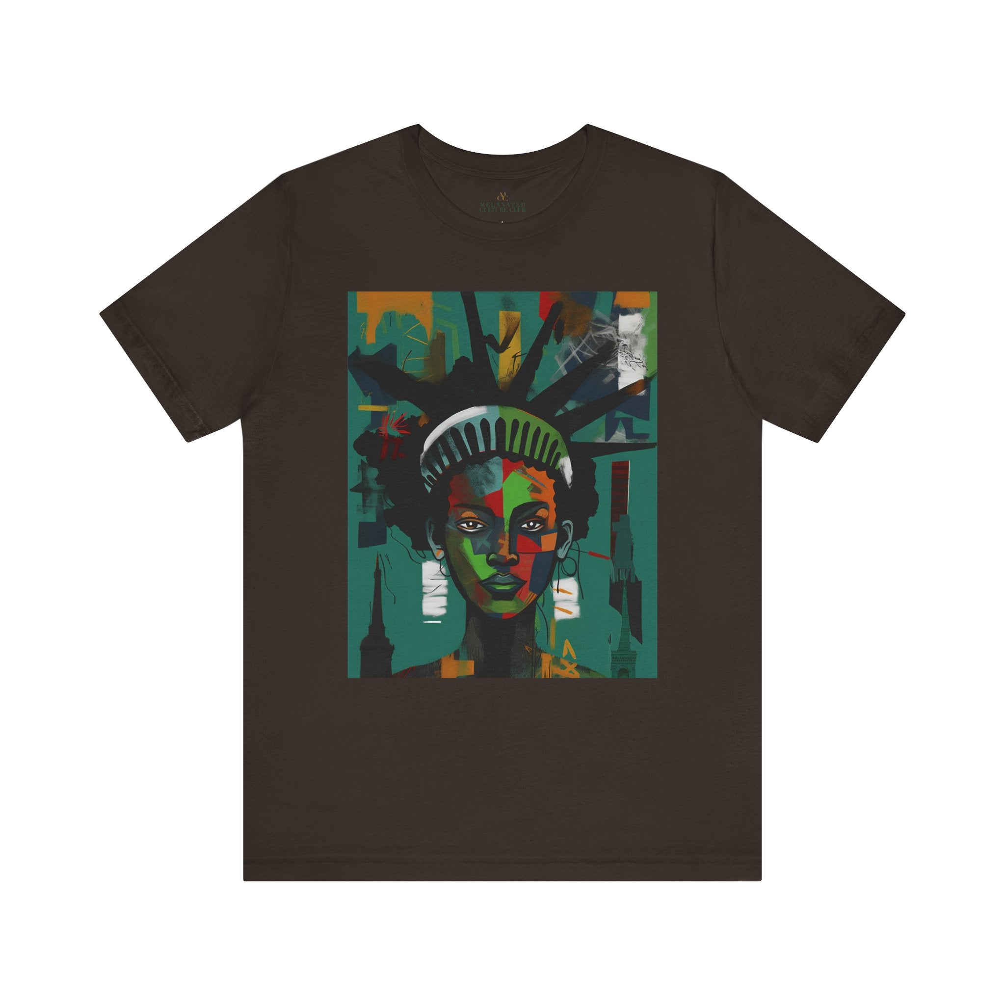 Black Woman Art Statue of Liberty Tee in brown - Style 19