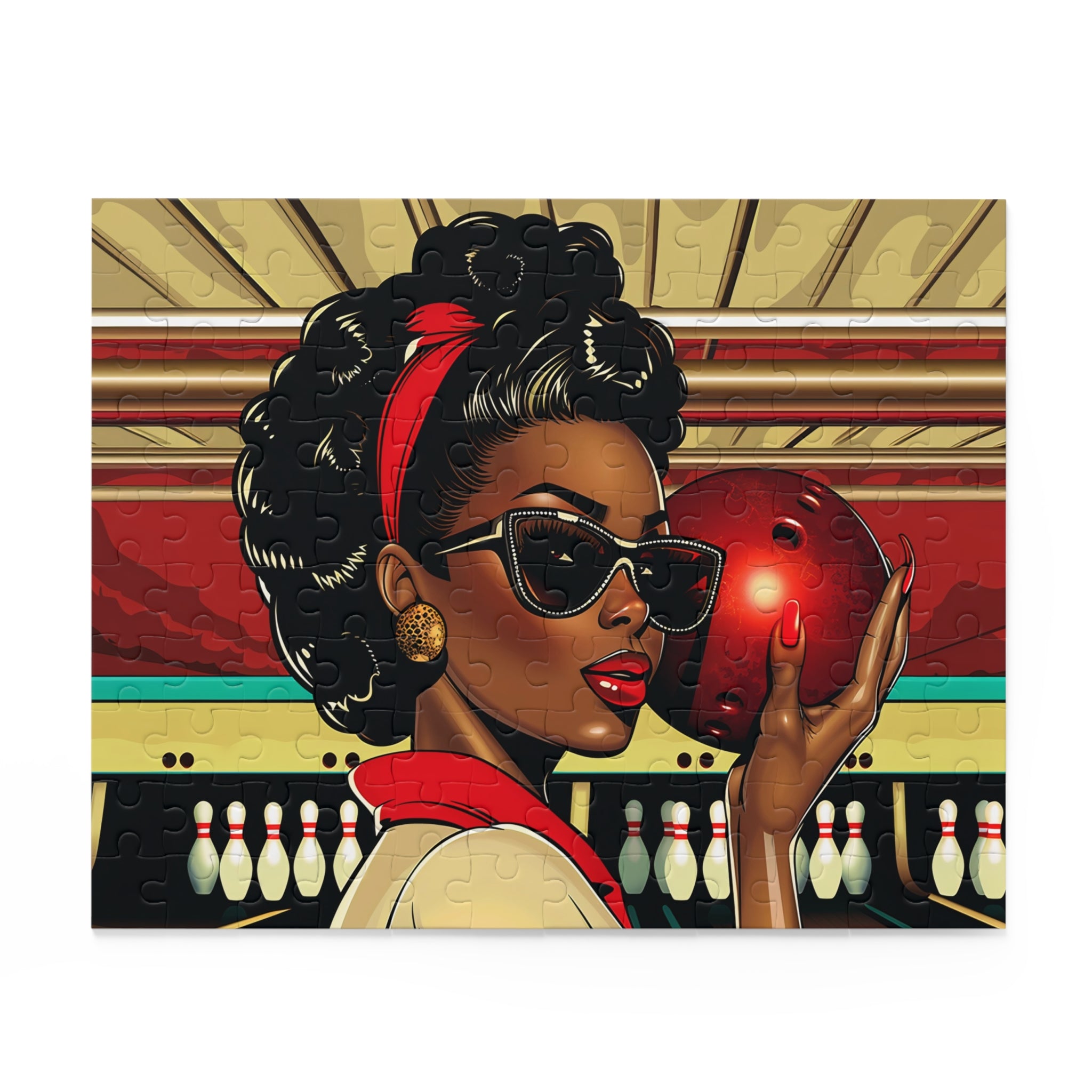 Woman Bowling Jigsaw Puzzle African American Woman Bowling Puzzle in 8" x 10" size.