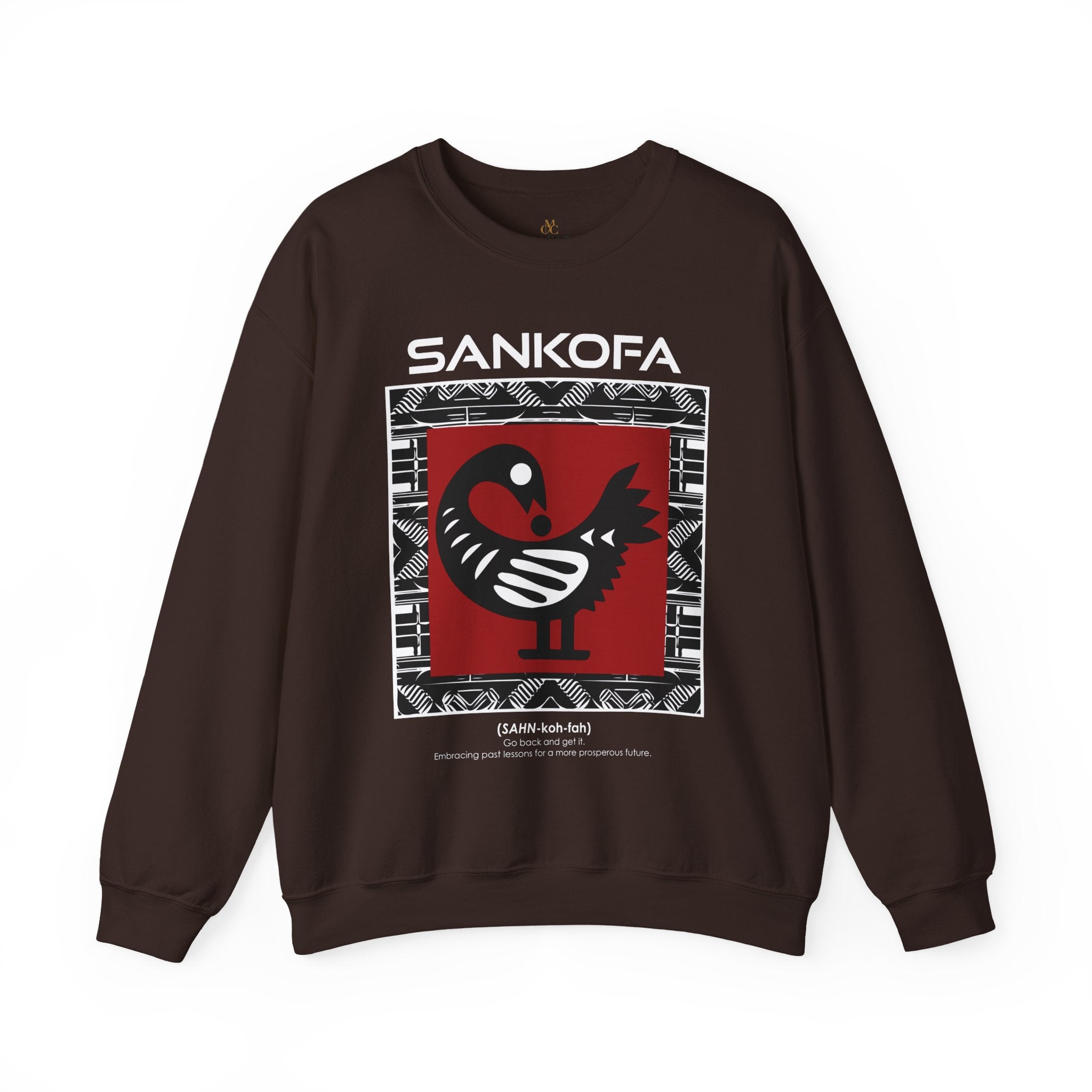 Adinkra Sankofa Sweatshirt with Ghana’s iconic bird symbol and cultural definition. Afrocentric unisex pullover celebrating African heritage, history, and Black pride.