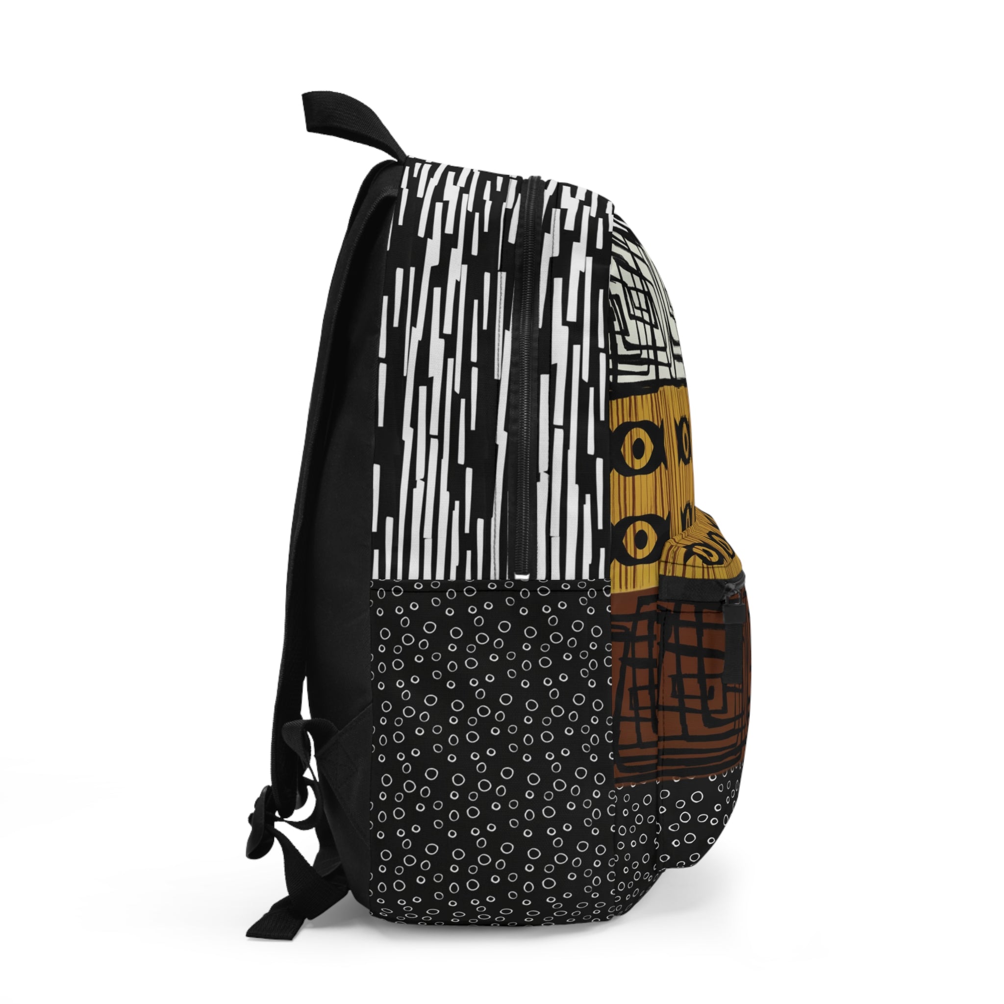 African Mud Cloth Backpack featuring traditional Bogolan tribal patterns. Stylish Afrocentric laptop and travel backpack inspired by authentic African heritage.