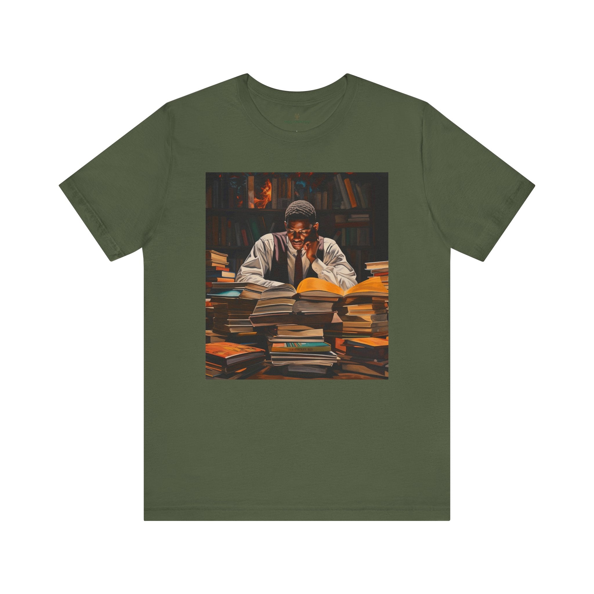 Black Male Student Tee Shirt in military green.
