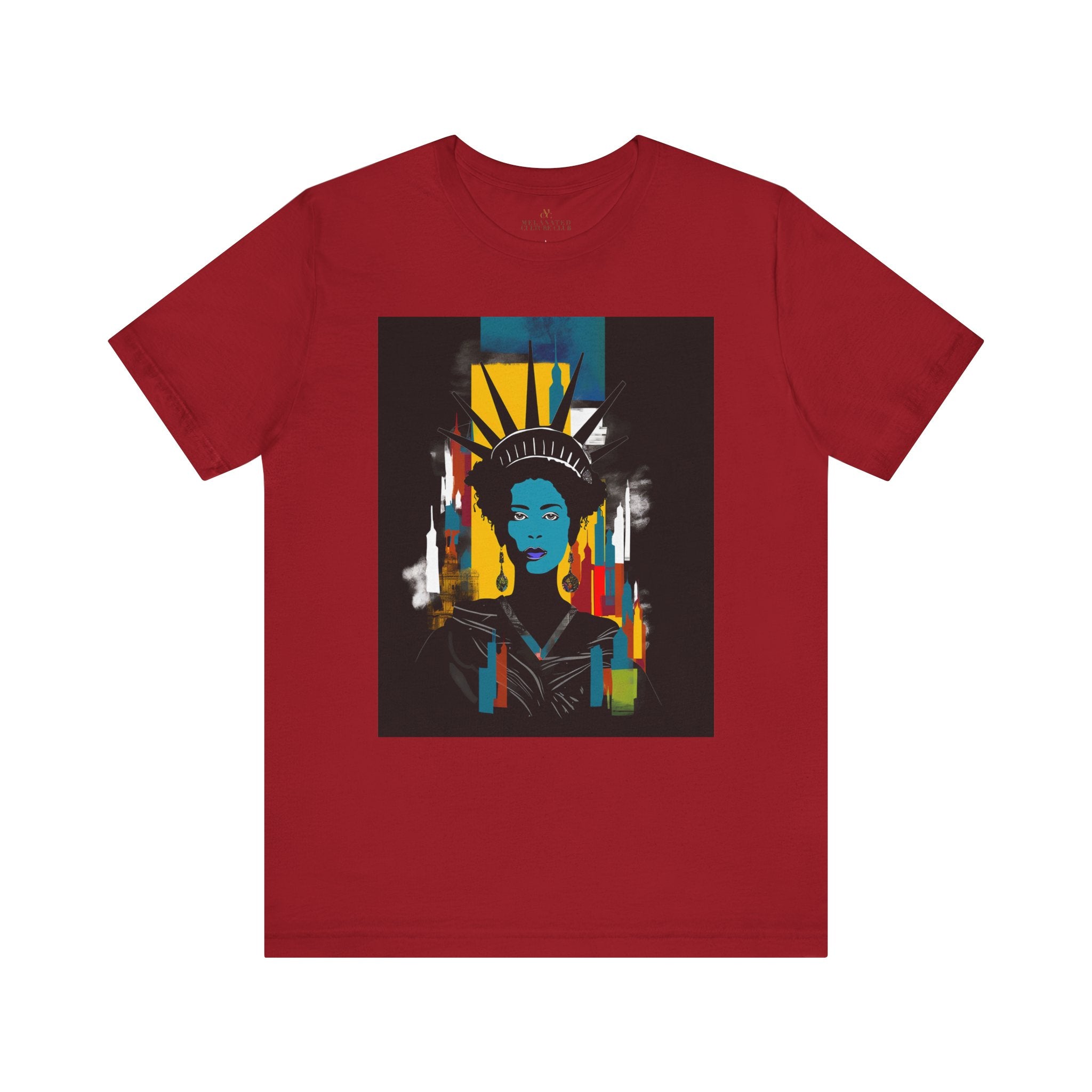 Black Woman Statue of Liberty Tee in red.