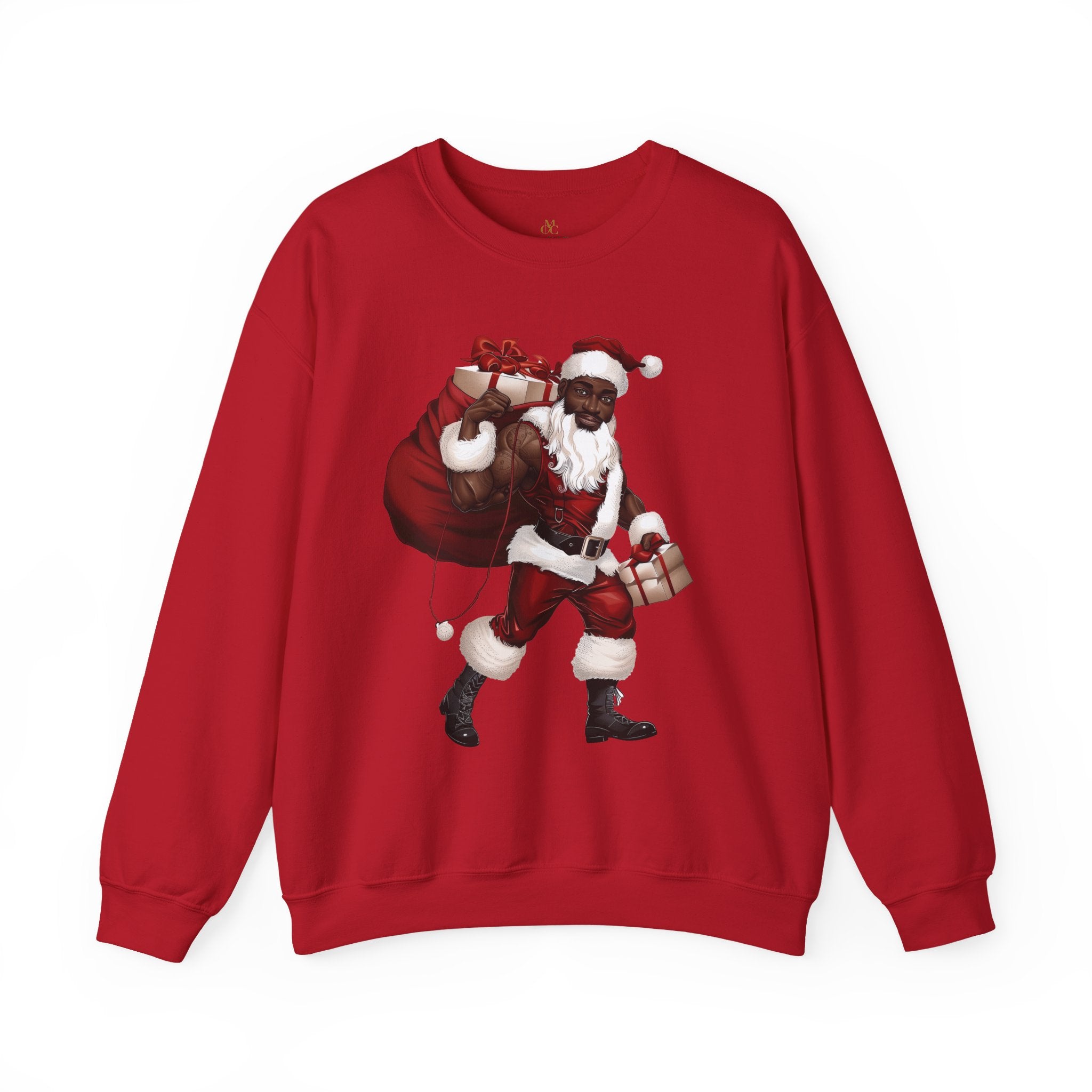 Celebrate the holidays in style with this Black Santa Sweatshirt featuring a sexy, muscular African American Santa Claus. A bold Brown Santa Christmas Sweater with Afrocentric flair—perfect for Ugly Christmas Sweater parties and holiday fun.