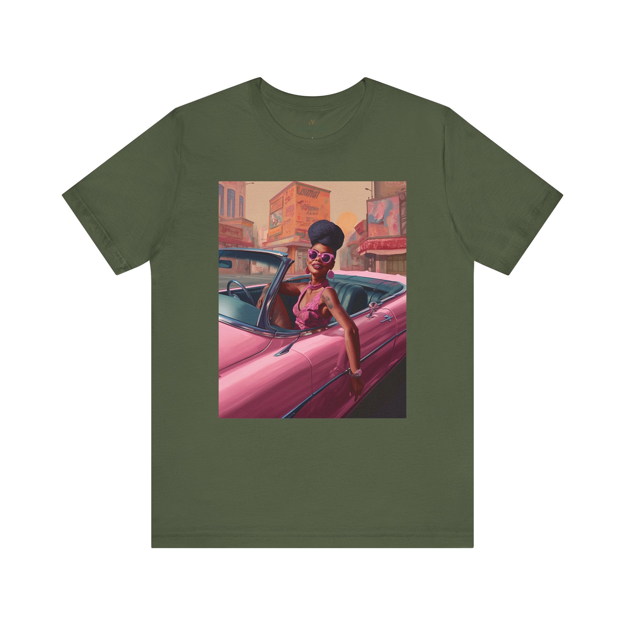 African American Fashionista Tee Classic 50s Fashion in military green