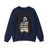 Afrocentric unisex sweatshirt featuring a Black woman embracing books. Cozy crewneck celebrating education, knowledge, freedom, and generational legacy.