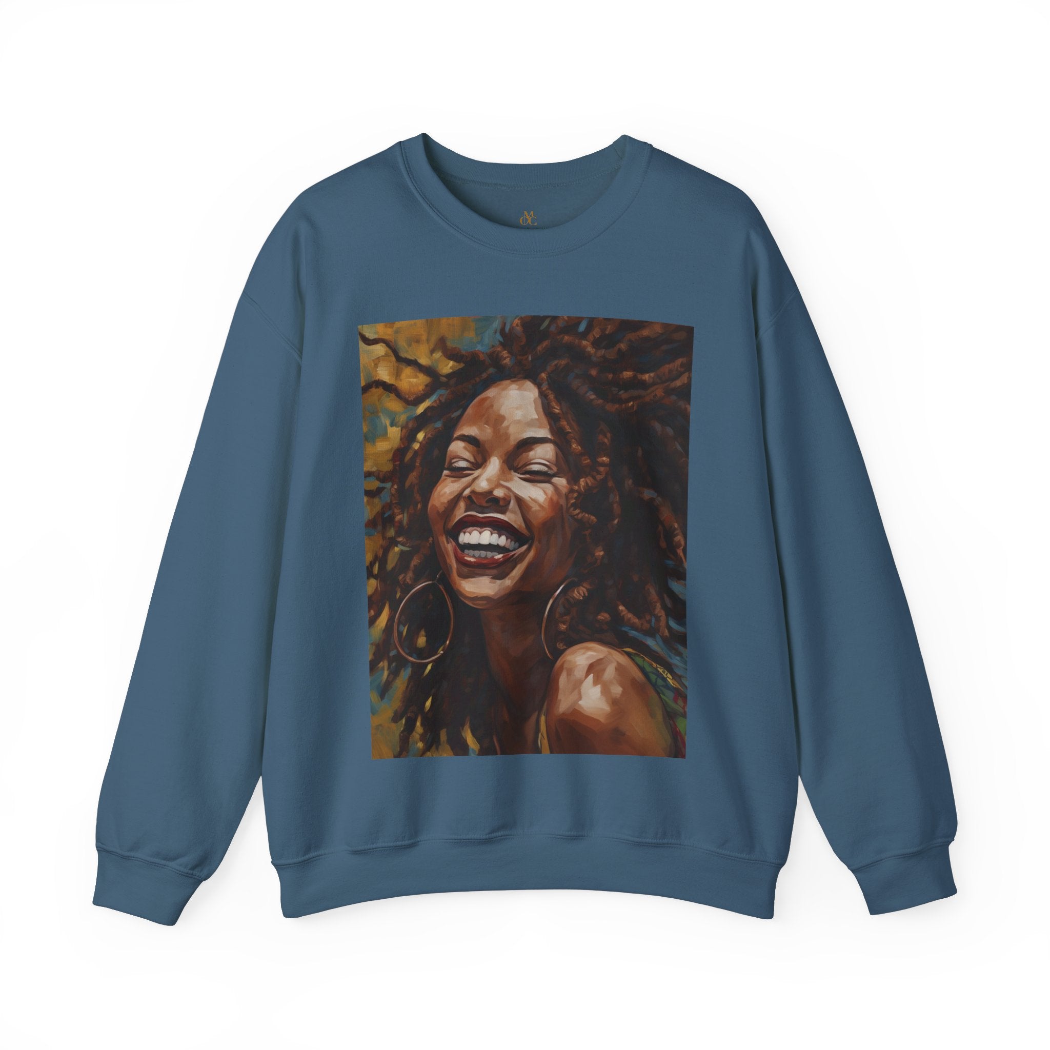 Afro Locs Girl sweatshirt in indigo blue.