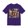 A purple short-sleeve crewneck t-shirt featuring a large rectangular graphic print on the front with the word 'Fabulous' in gold letters over a collage of images featuring a stylized Black female.