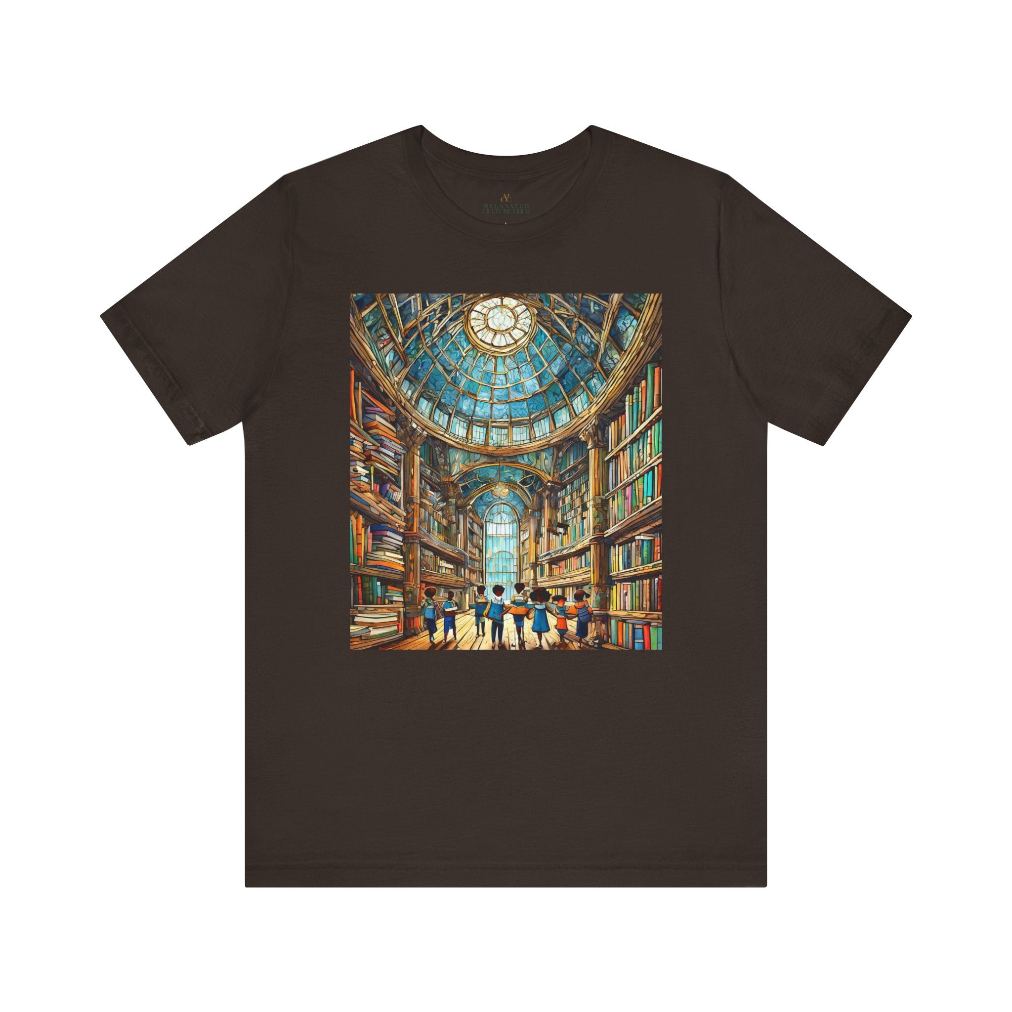 African American Kids at Library Tee shirt in brown.