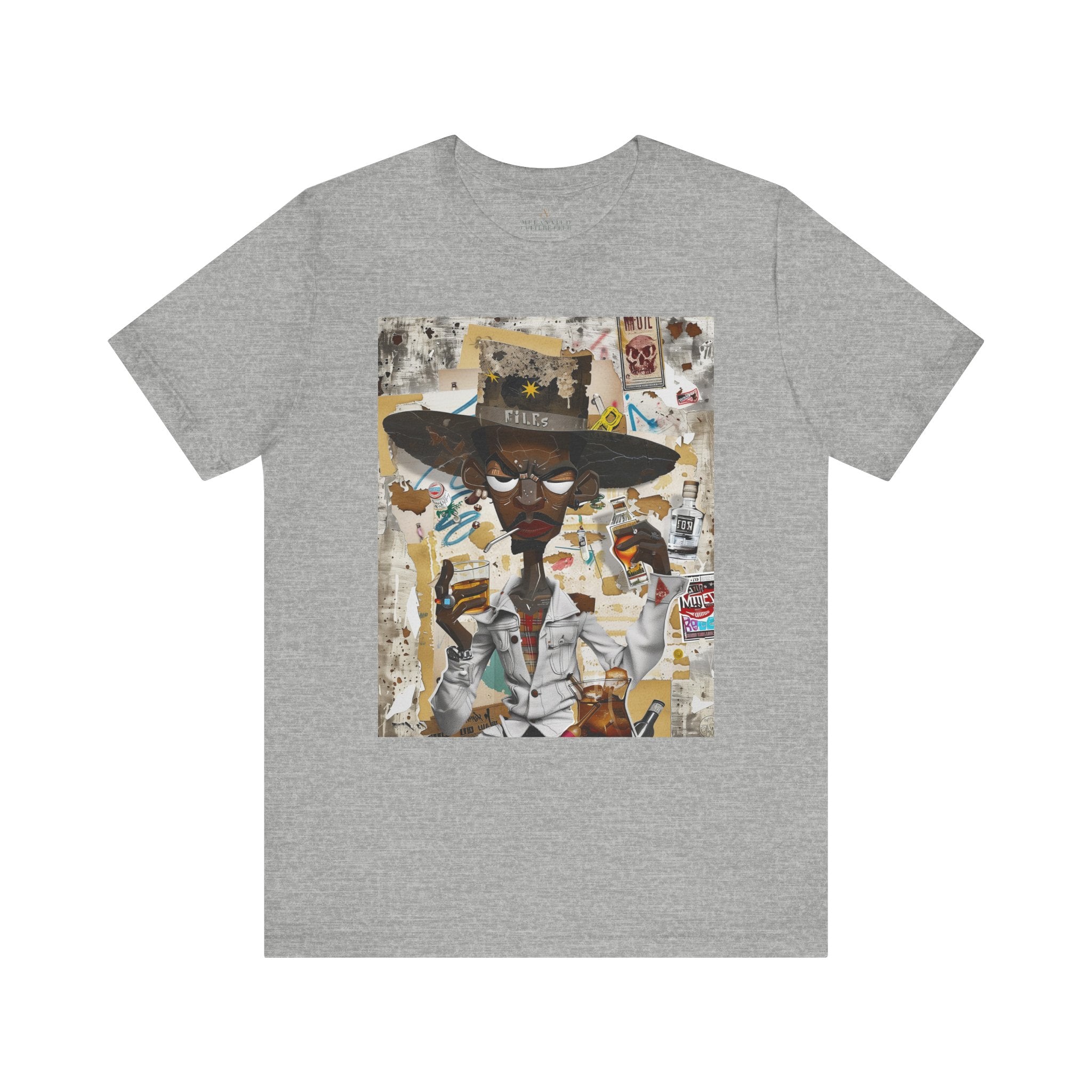 Afrocentric Black Cowboy Tee Cartoon Style Graffiti - Style 08 in athletic heather