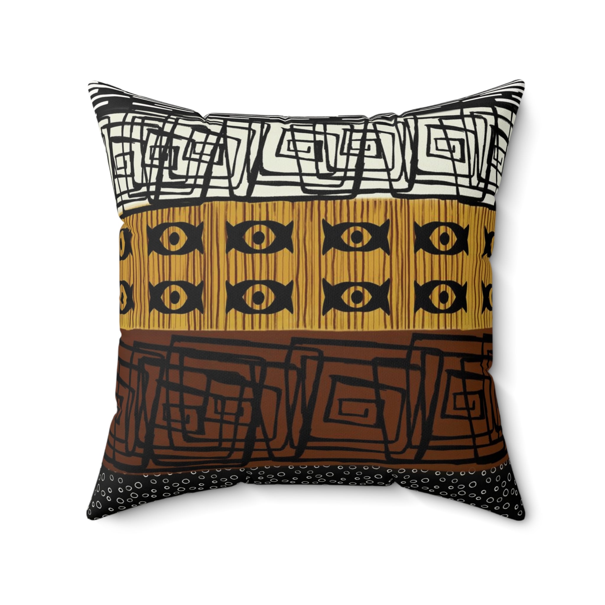 African Mud Cloth Faux Suede Square Pillow with bold geometric tribal patterns in earthy tones. African print sofa pillow featuring Afrocentric design, perfect for modern, bohemian, or culturally inspired home decor.