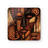 Set of four African Mask beverage coasters featuring vibrant Afrocentric artwork with cork backing, perfect for protecting tables while adding African American cultural style to living rooms, coffee tables, kitchens, and home bars.
