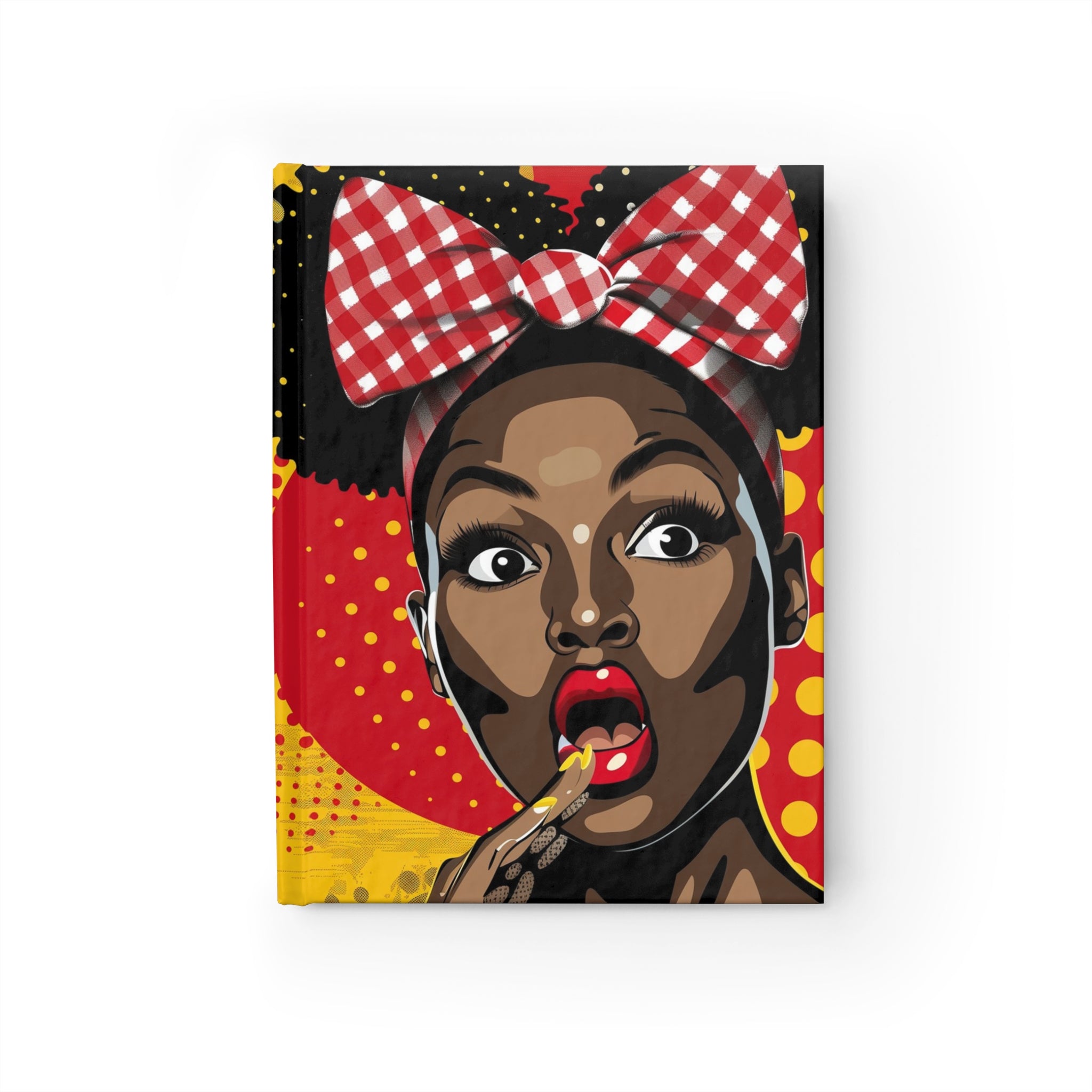 Black Girl Shocked Journal with a pop art comic book style illustration, featuring a surprised Black woman. Afrocentric notebook for sketching, writing, or journaling.