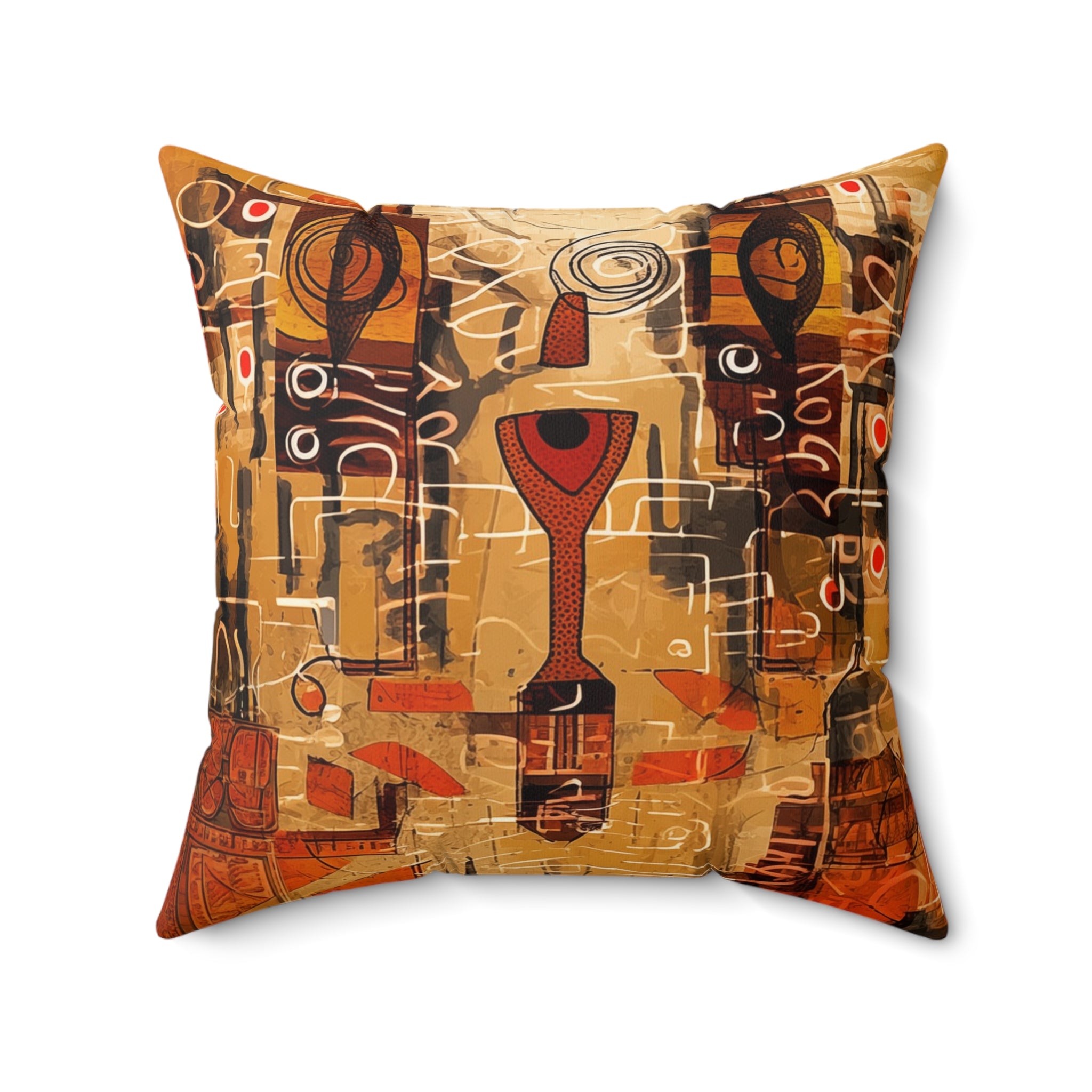 Colorful 20"x20" Afrocentric abstract pattern throw pillow featuring bold geometric shapes, layered textures, and African-inspired contemporary artwork displayed as a decorative accent cushion against a white background.