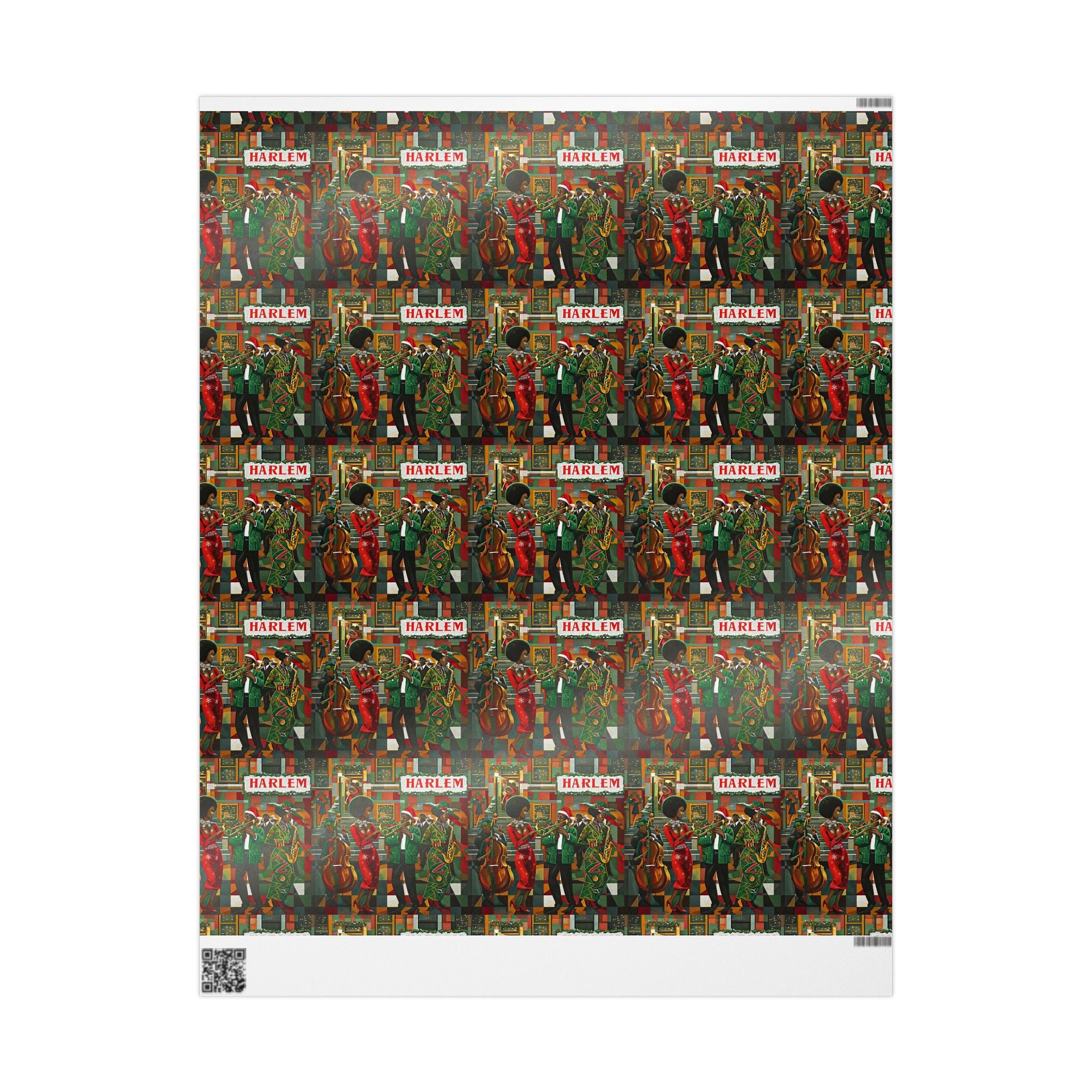 Afrocentric Christmas Wrapping Paper Harlem Jazz Musicians Designs for Holiday Gifts - Glossy