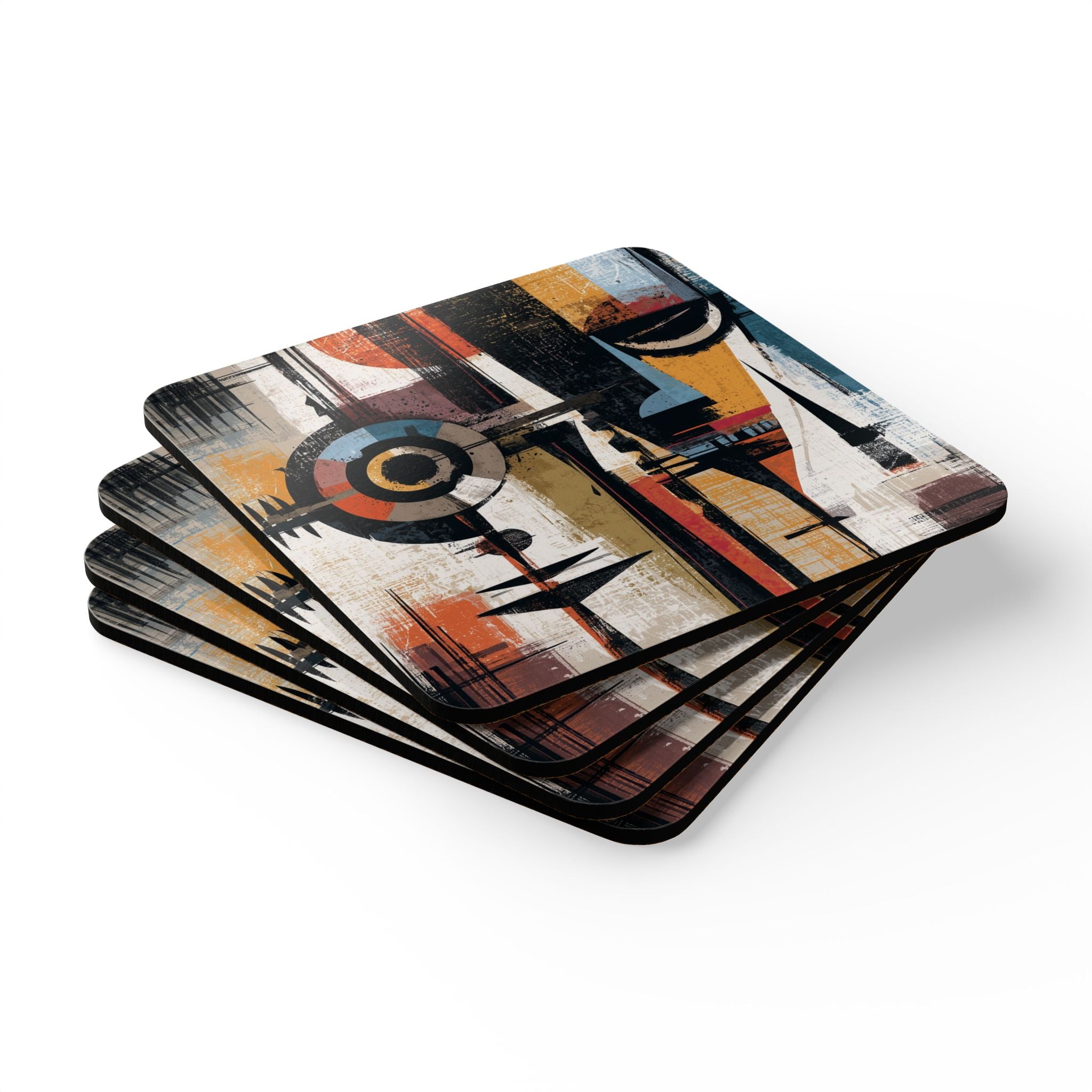 Side view of African Mask beverage coasters featuring vibrant Afrocentric artwork, displayed against a white background.