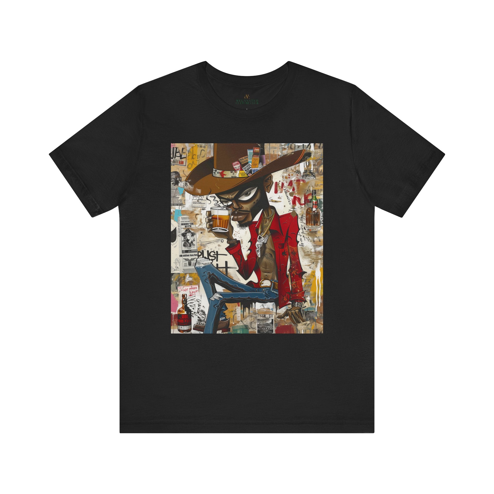 Black Cowboy Tee Cartoon Style in black.