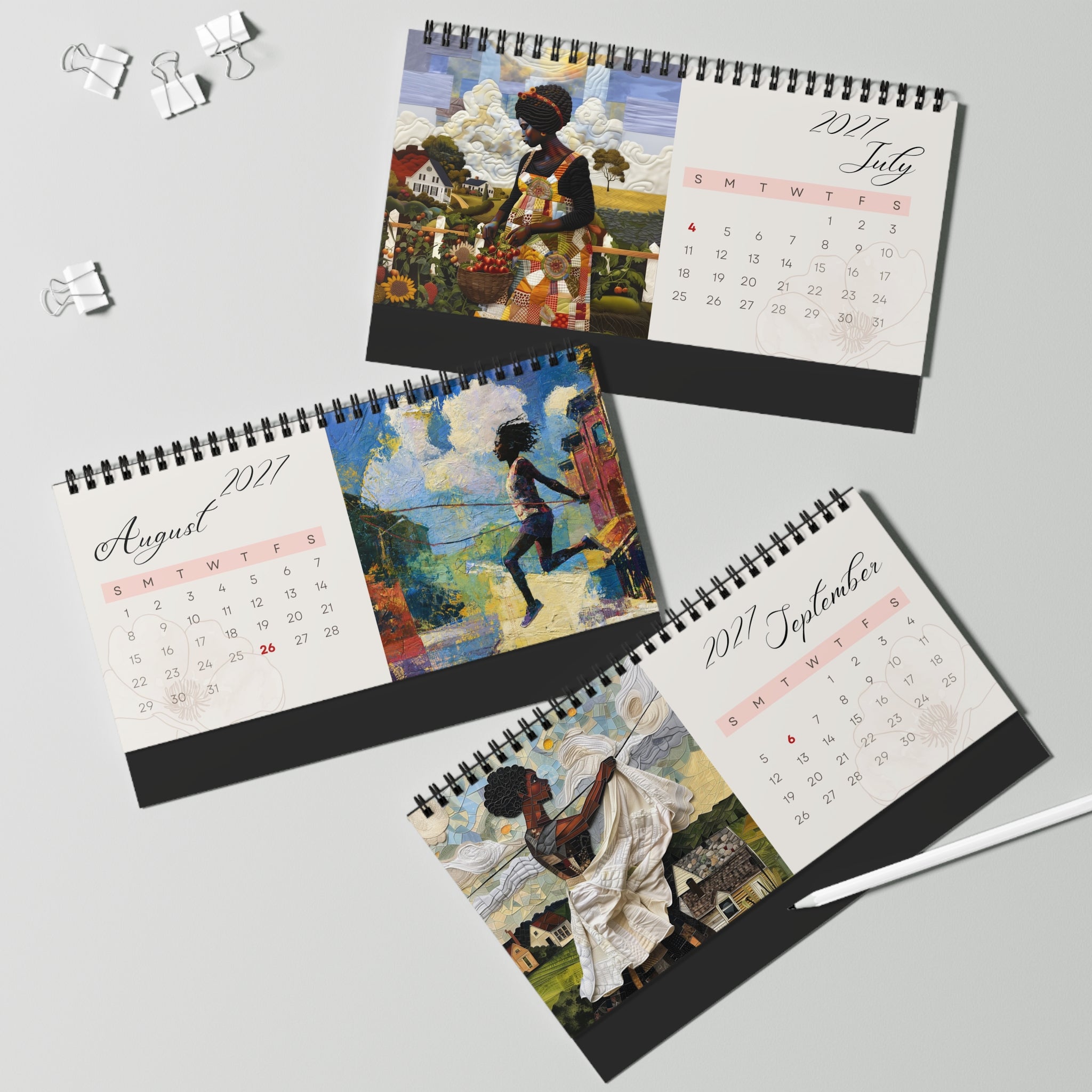 Months of July, Aug, September for Rooted in Home 2027 Desktop Calendar.