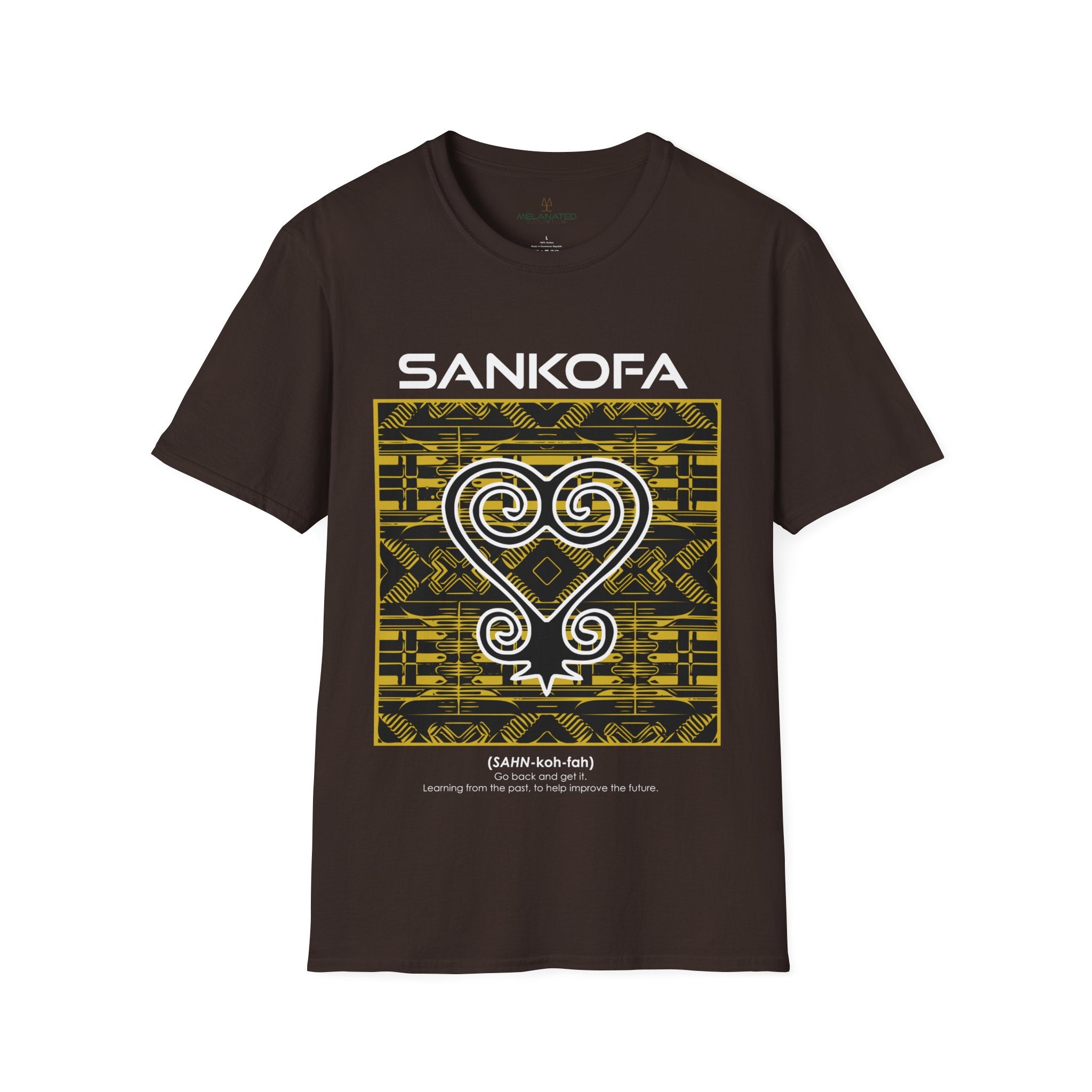 Adinka Sankofa African Tee Shirt in brown.