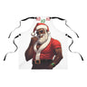 Black Santa Christmas Apron featuring an African American Santa Claus design, festive holiday kitchen apron perfect for Christmas cooking, baking, and holiday entertaining.