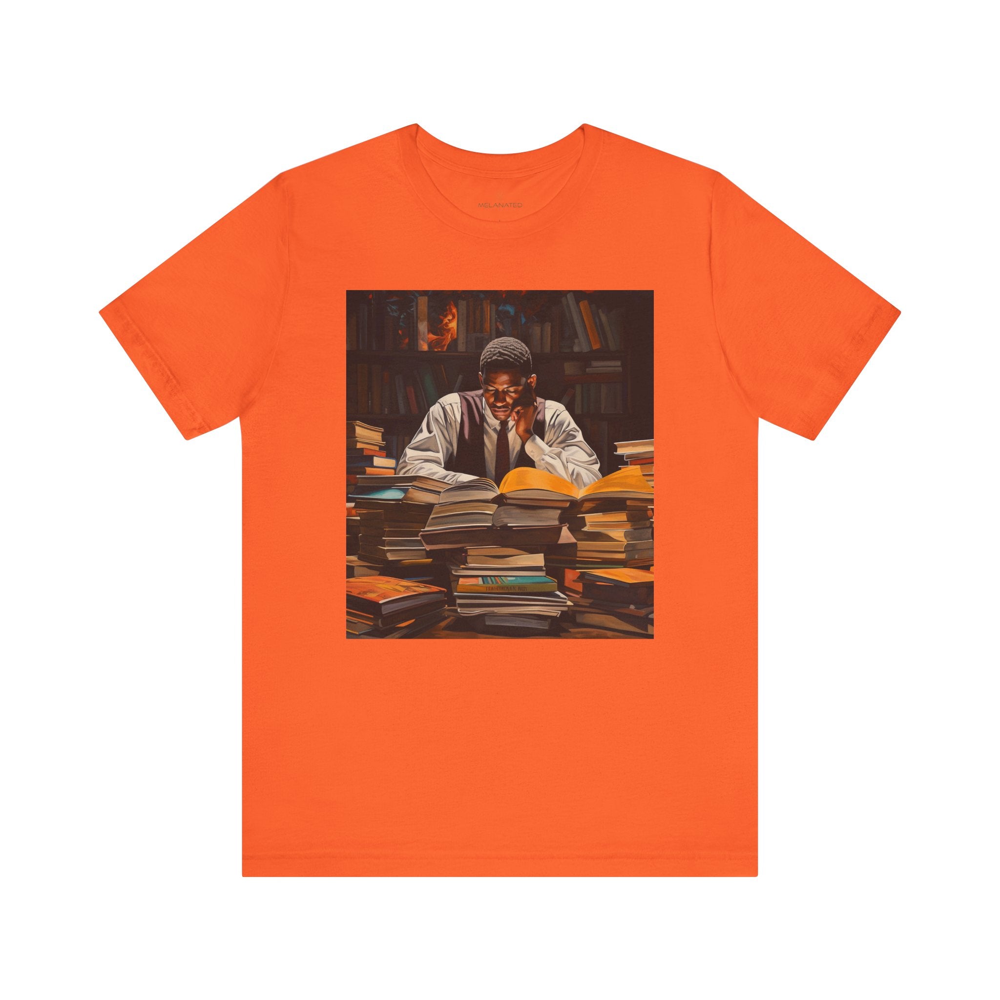 Black Male Student Tee Shirt in orange.