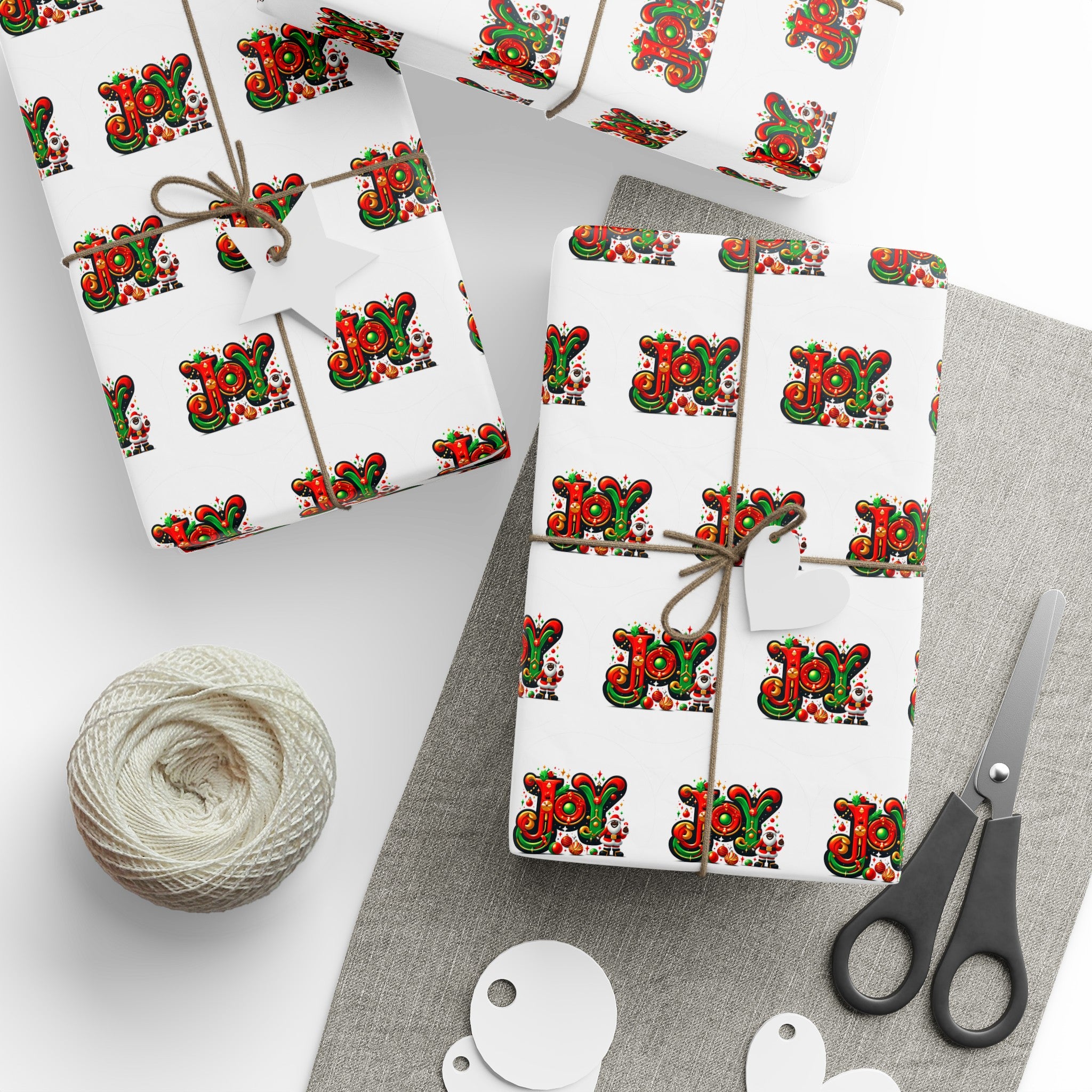 Joy and Black Santa Claus Christmas Holiday Wrapping Paper