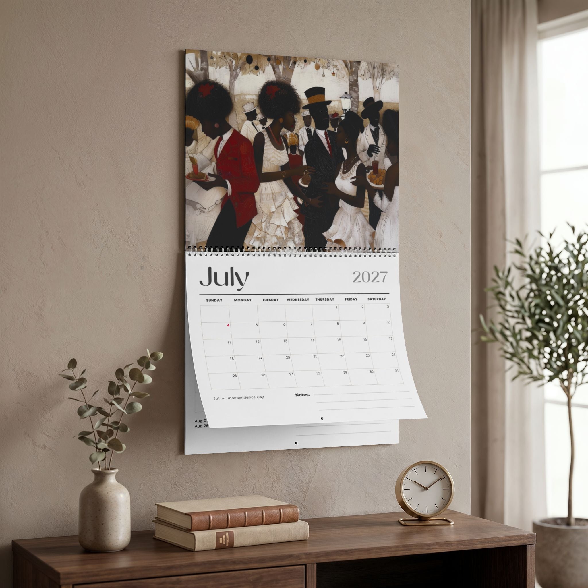 The Picnic in the Park 2027 wall calendar featuring the month of July, celebration event of Black people. Size 14" x 8".